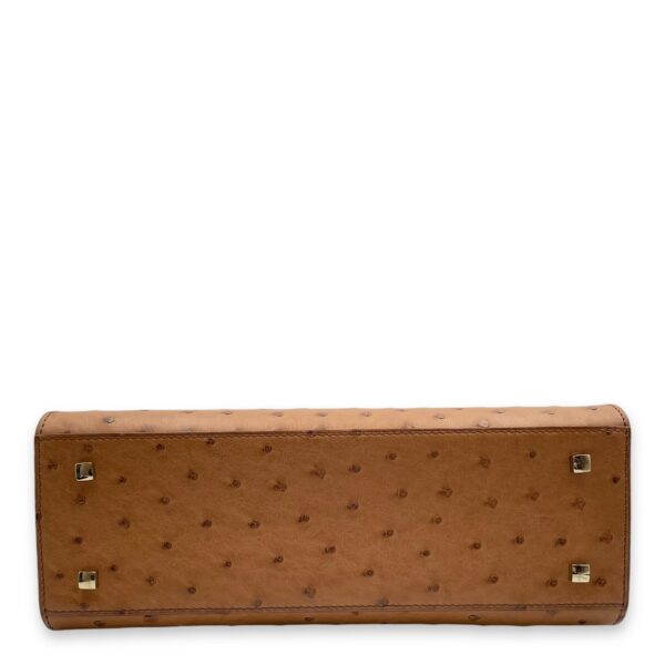 Tempete MM Brown Top Handle Bag in Ostrich, Gold hardware - Image 6