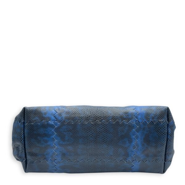 Intrecciato Cravatteria Flap Blue Shoulder Bag in Lizard, Ruthenium hardware - Image 6