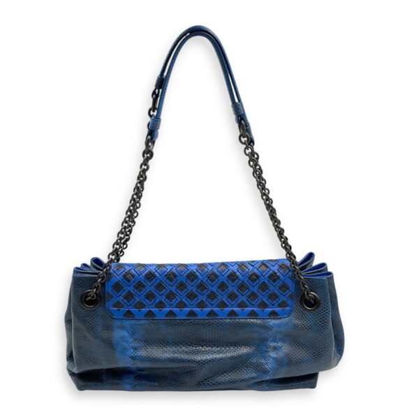Intrecciato Cravatteria Flap Blue Shoulder Bag in Lizard, Ruthenium hardware - Image 3