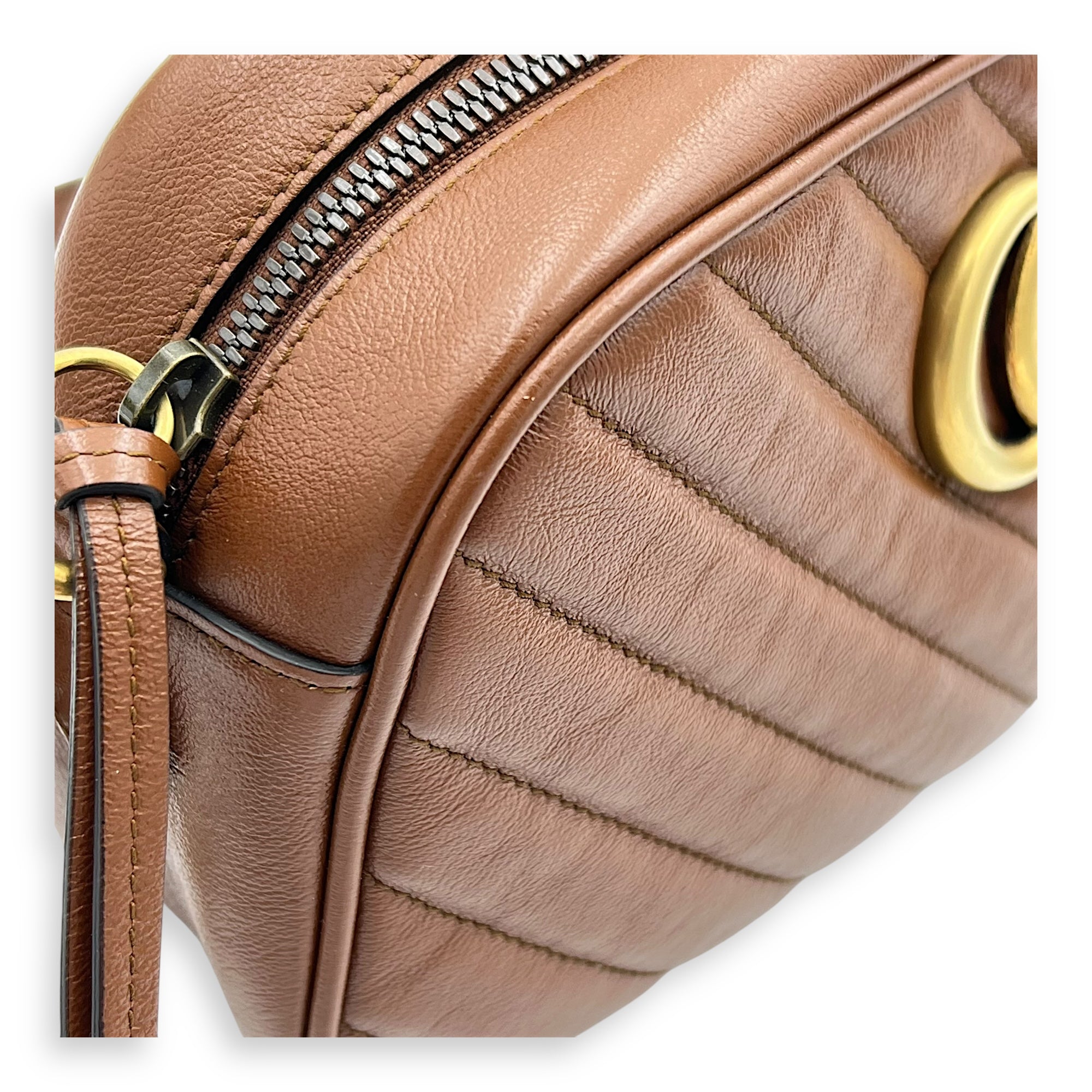 GG Marmont Crossbody Bag Brown in Calfskin, Gold hardware - Image 8