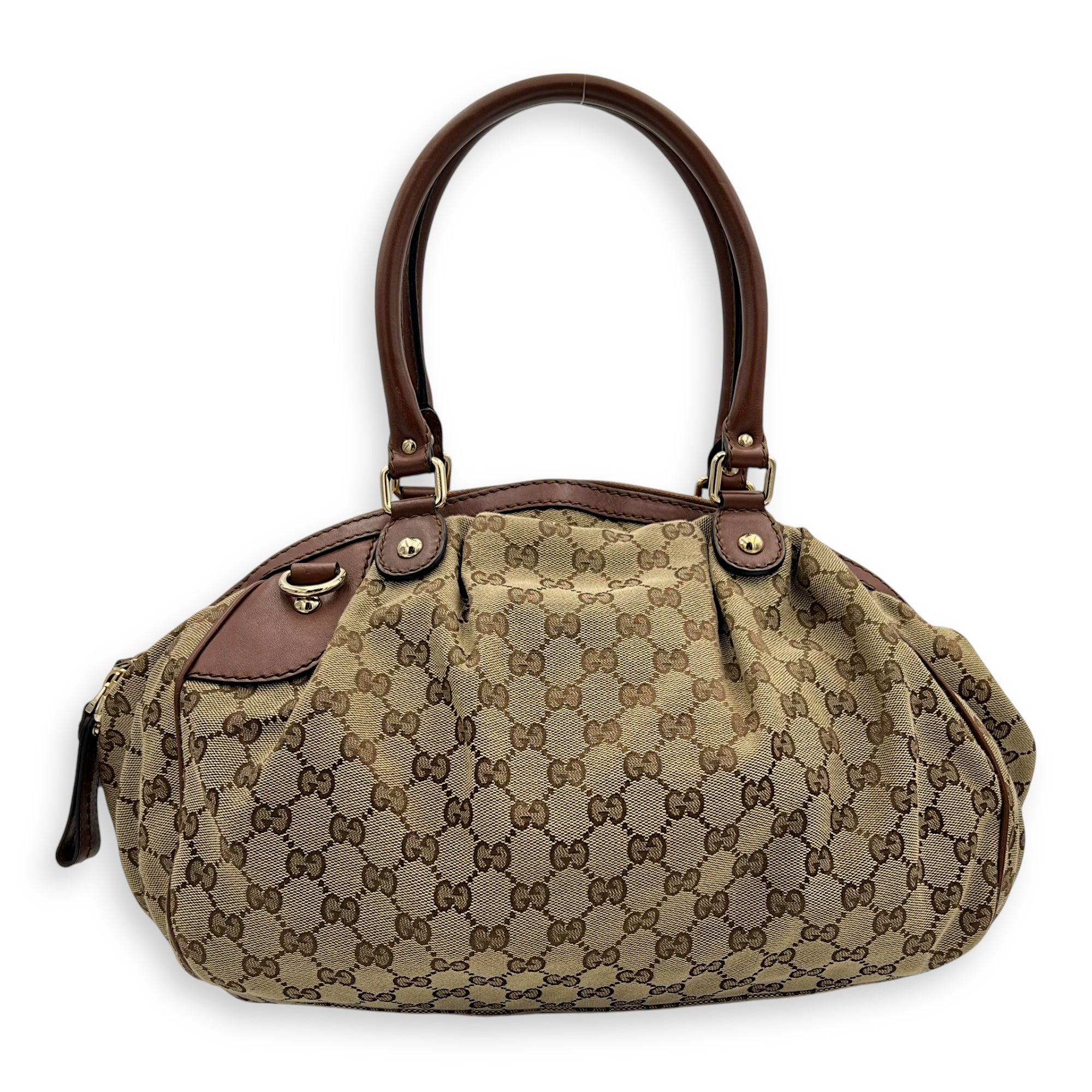GG Top Handle Bag Brown in Jacquard, Gold hardware - Image 3