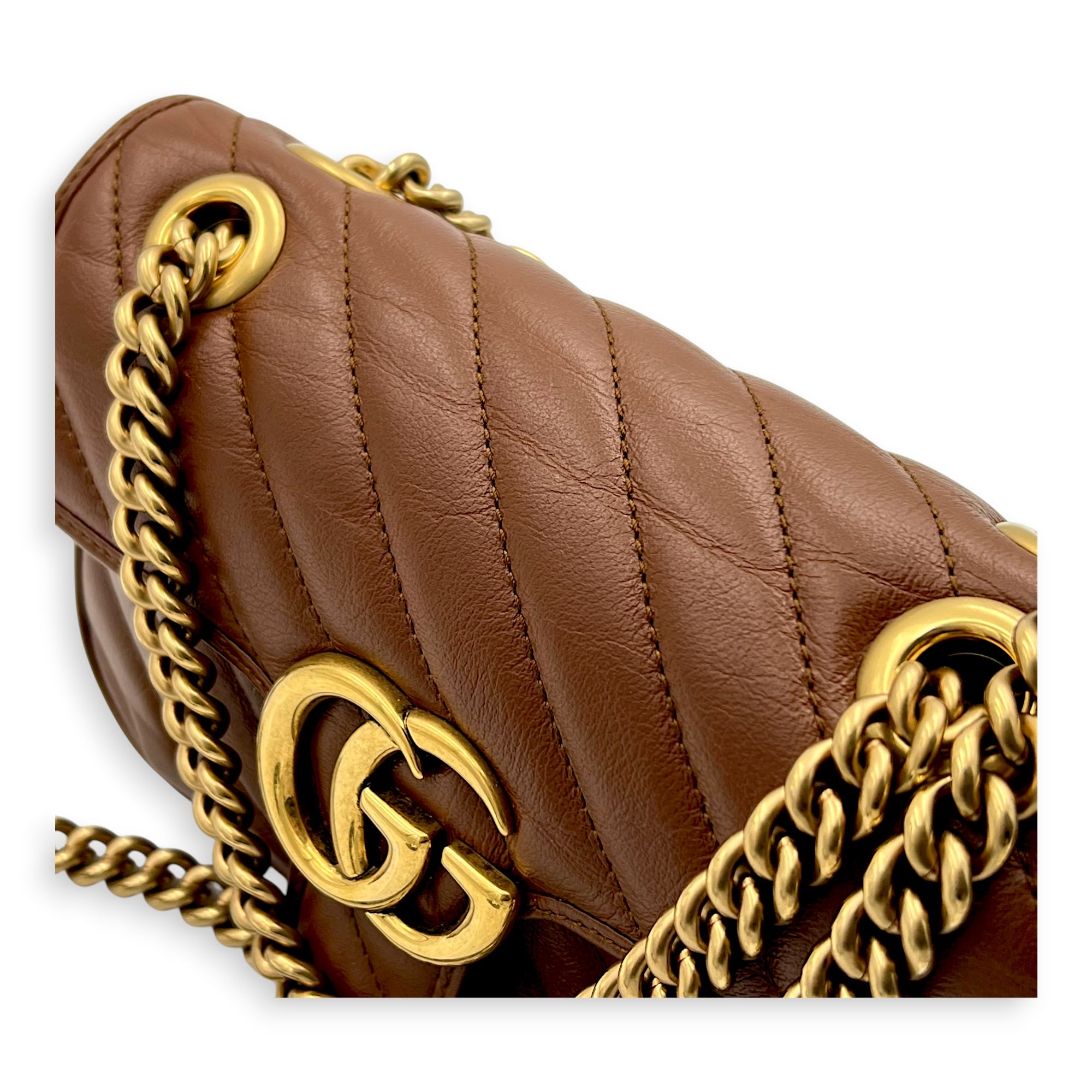 GG Marmont Mini Brown Shoulder Bag in Calfskin, Gold hardware - Image 10