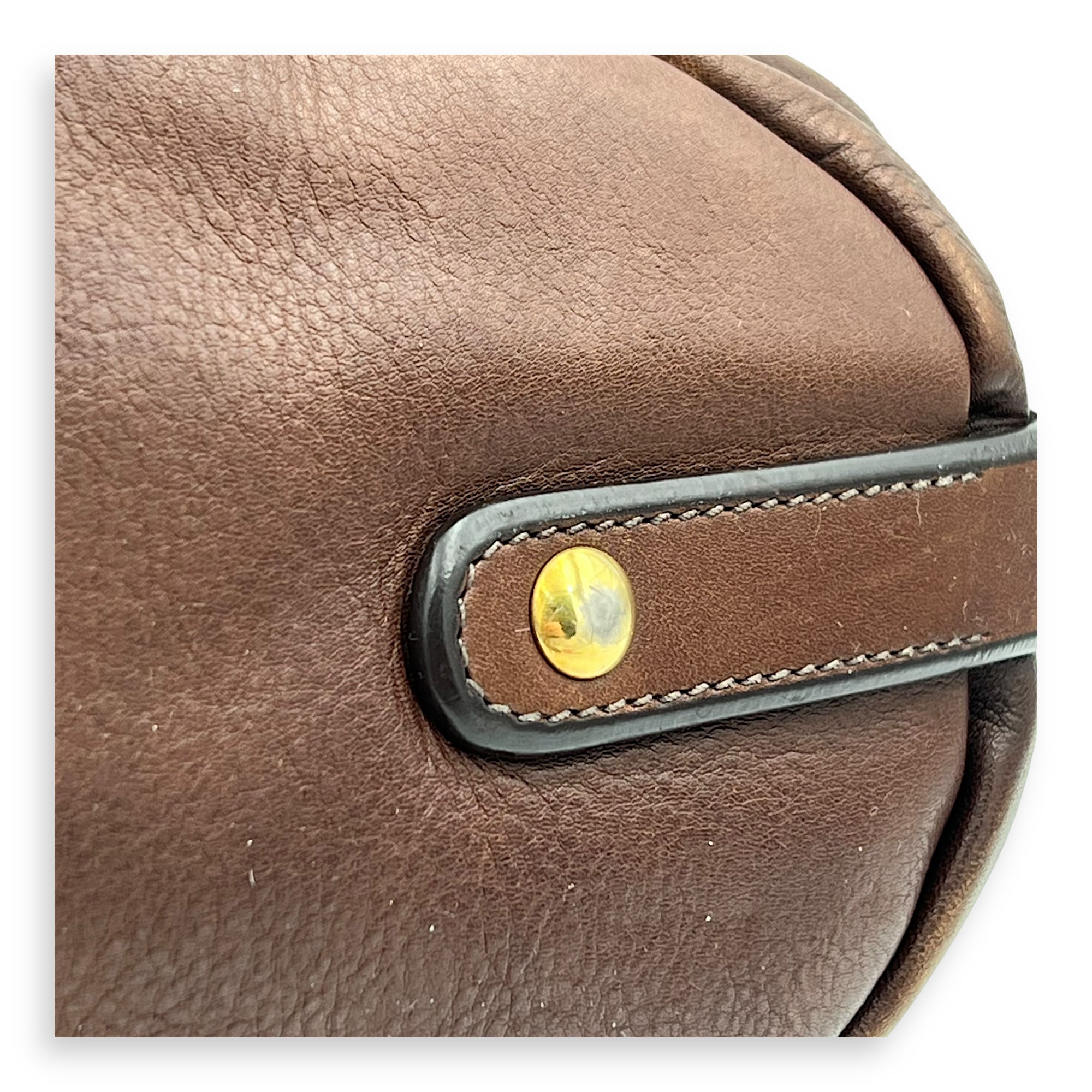 Logo Top Handle Bag Brown in Calfskin, Gold hardware - Image 8