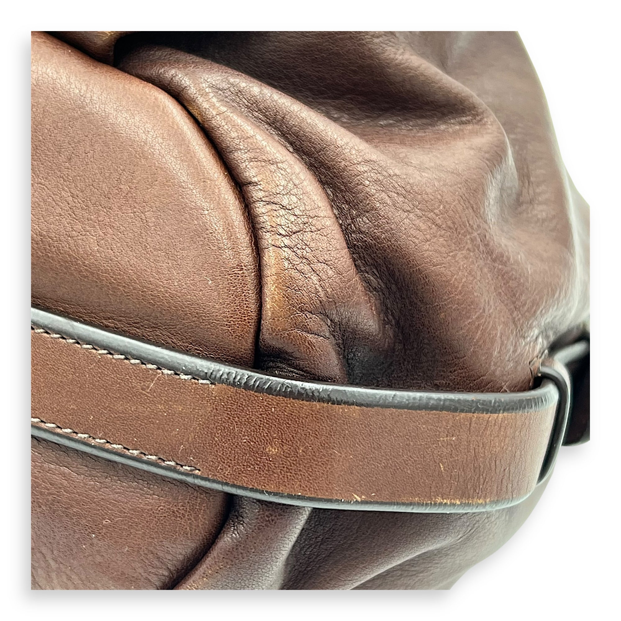 Logo Top Handle Bag Brown in Calfskin, Gold hardware - Image 10