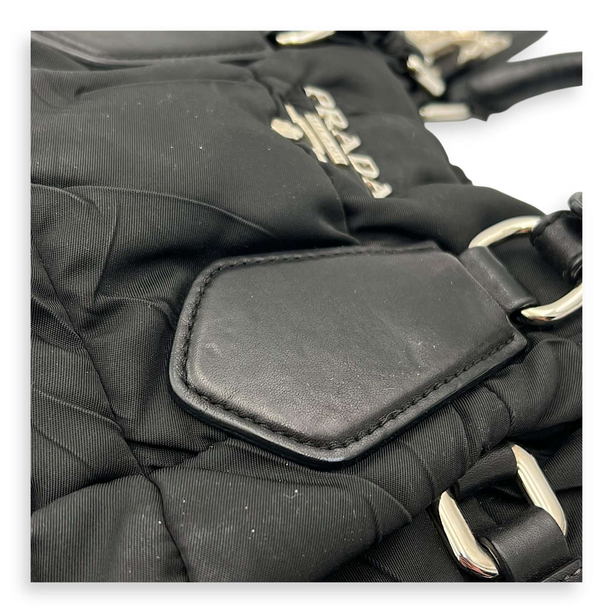 Logo Top Handle Bag Black in Nylon, Silver hardware - Image 7