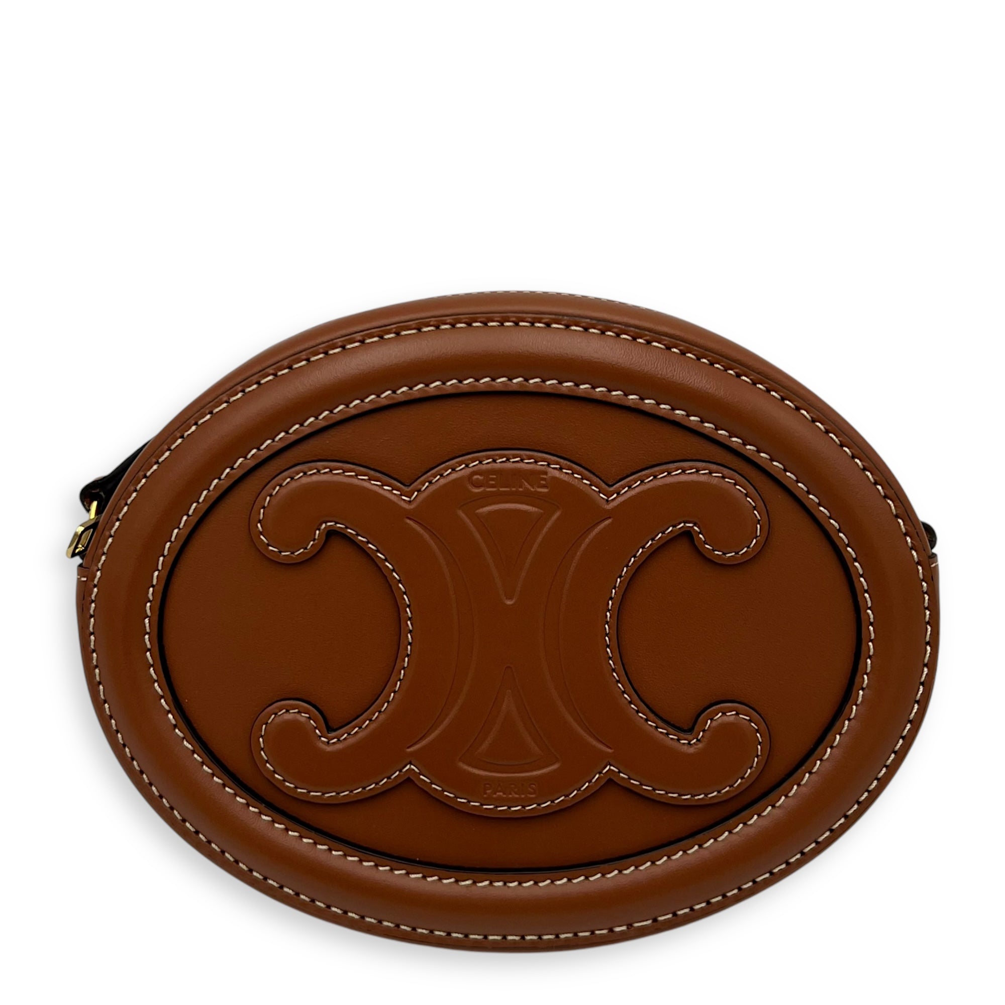 Triomphe Crossbody Bag Brown in Calfskin, Gold hardware