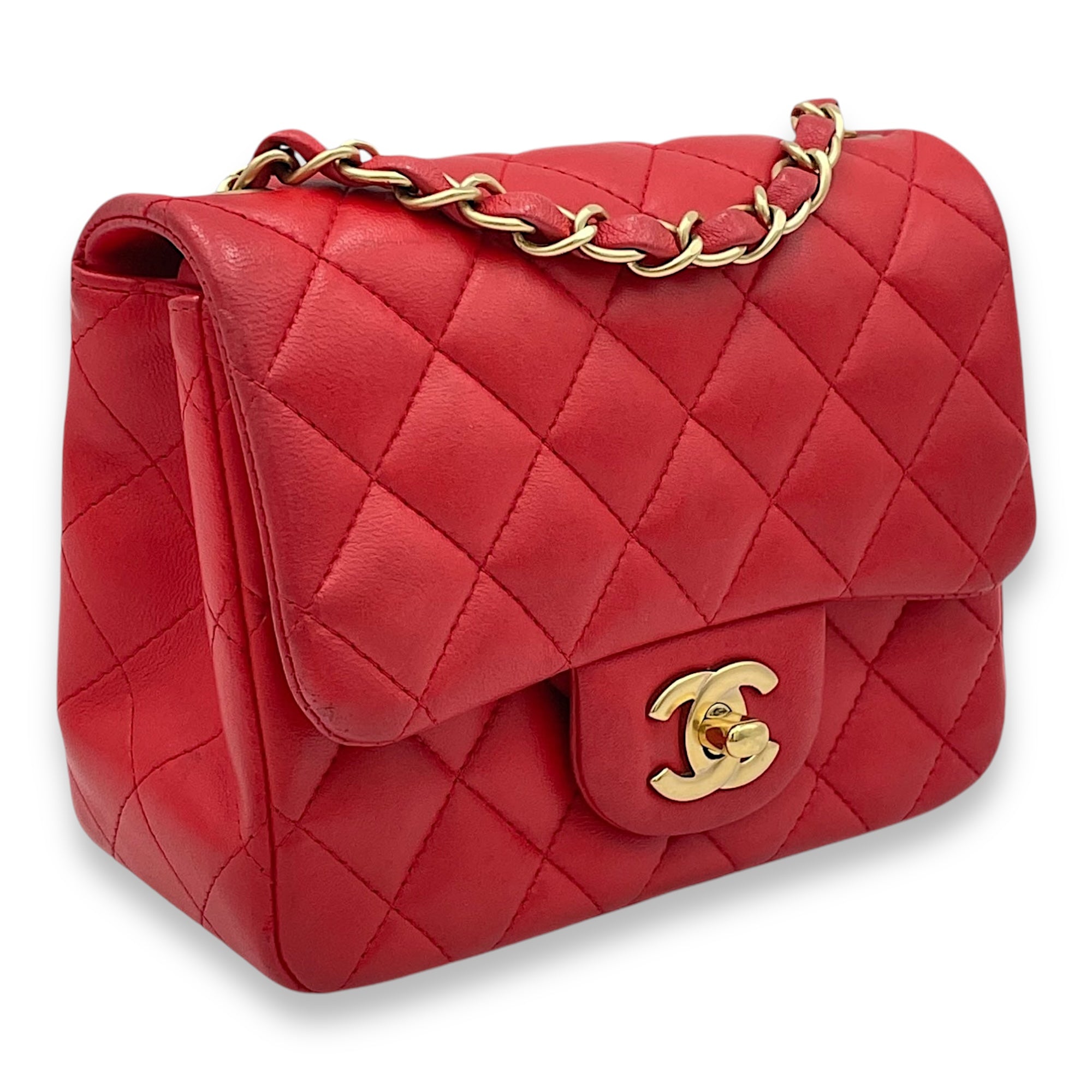 Classic Mini Red Crossbody Bag in Lambskin, Gold hardware - Image 4