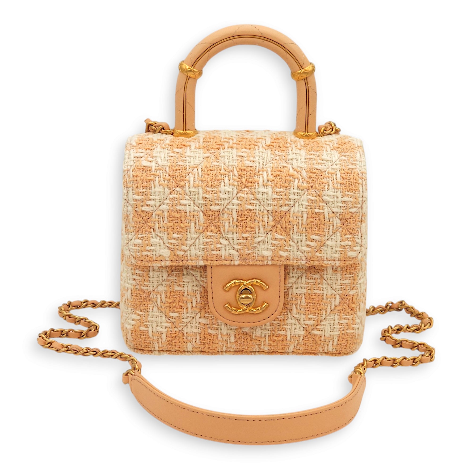 Coco Crush Multi-colour Top Handle Bag in Tweed/Calf, Gold hardware - Image 8