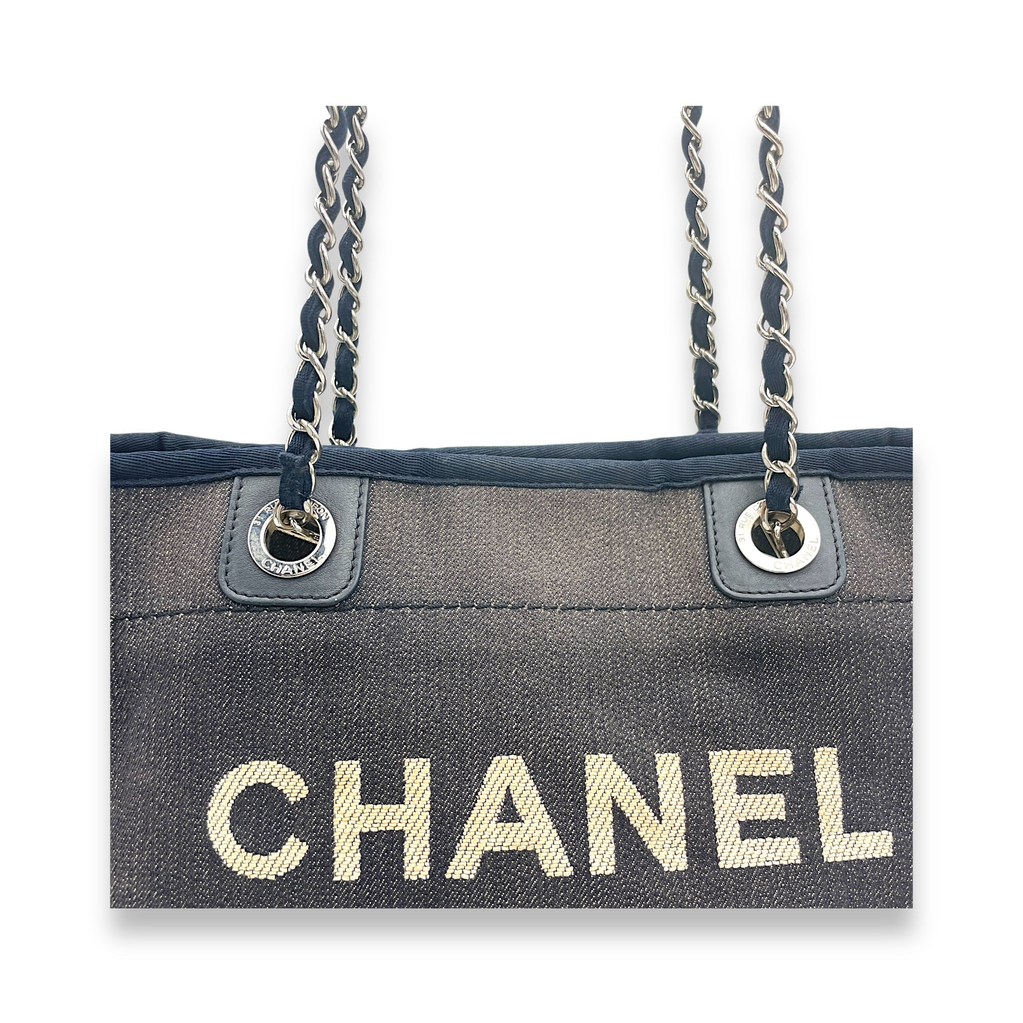 Deauville Blue Top Handle Bag in Denim, Silver hardware - Image 8