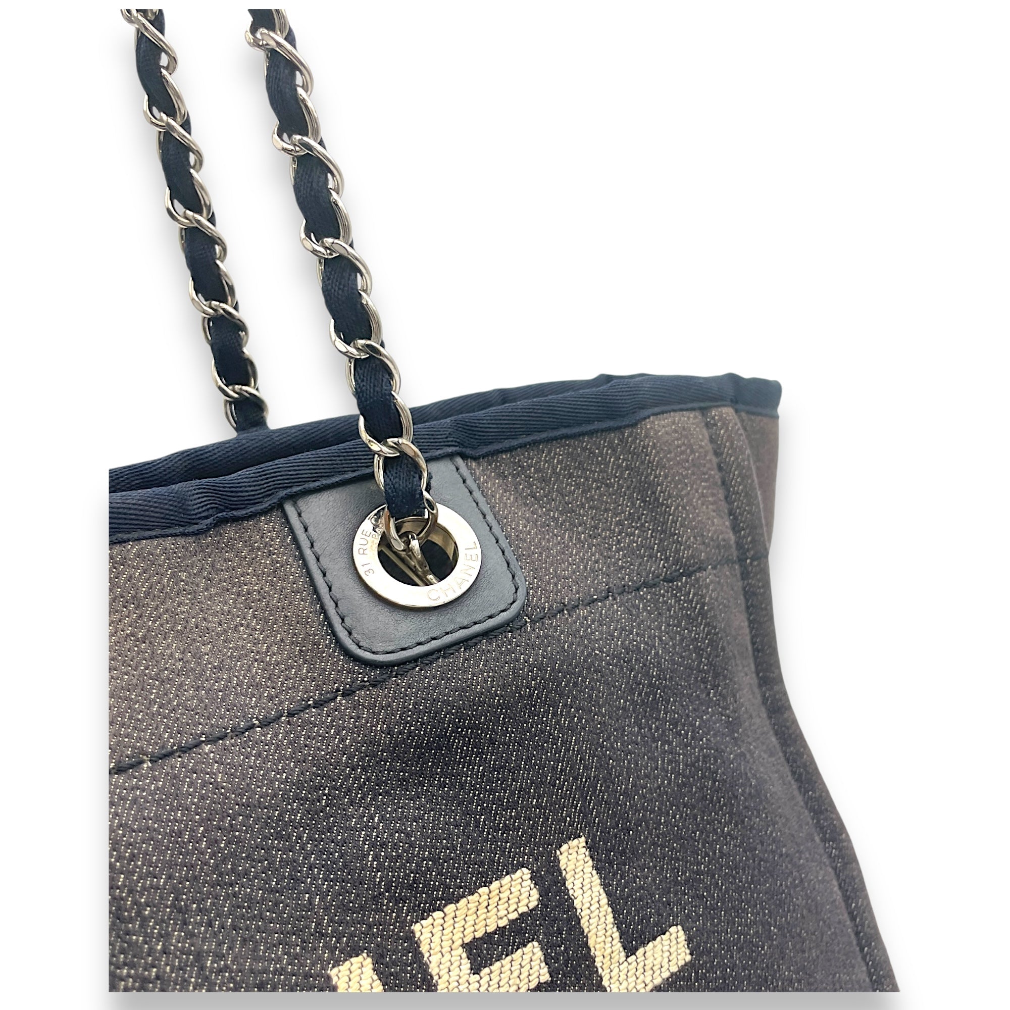 Deauville Blue Top Handle Bag in Denim, Silver hardware - Image 10