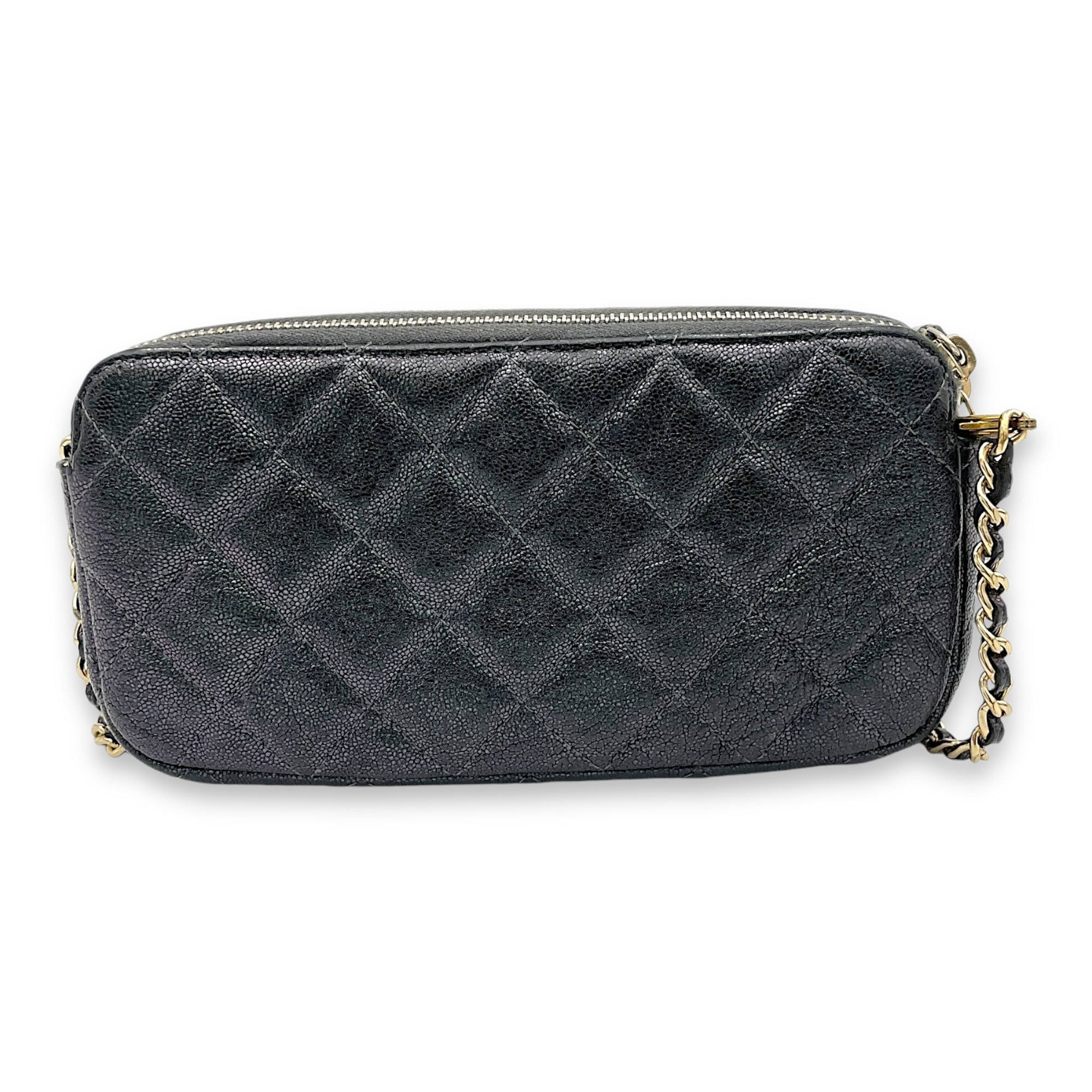 Double Zipped Clutch Iridescent in Caviar Leather, Gold hardware - Image 3