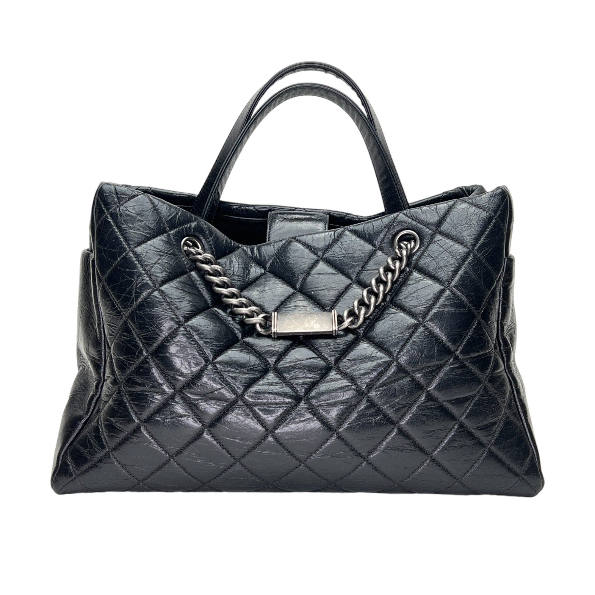 Glazed Quilted Nameplate Tote Tote bag in Calfskin, Ruthenium Hardware