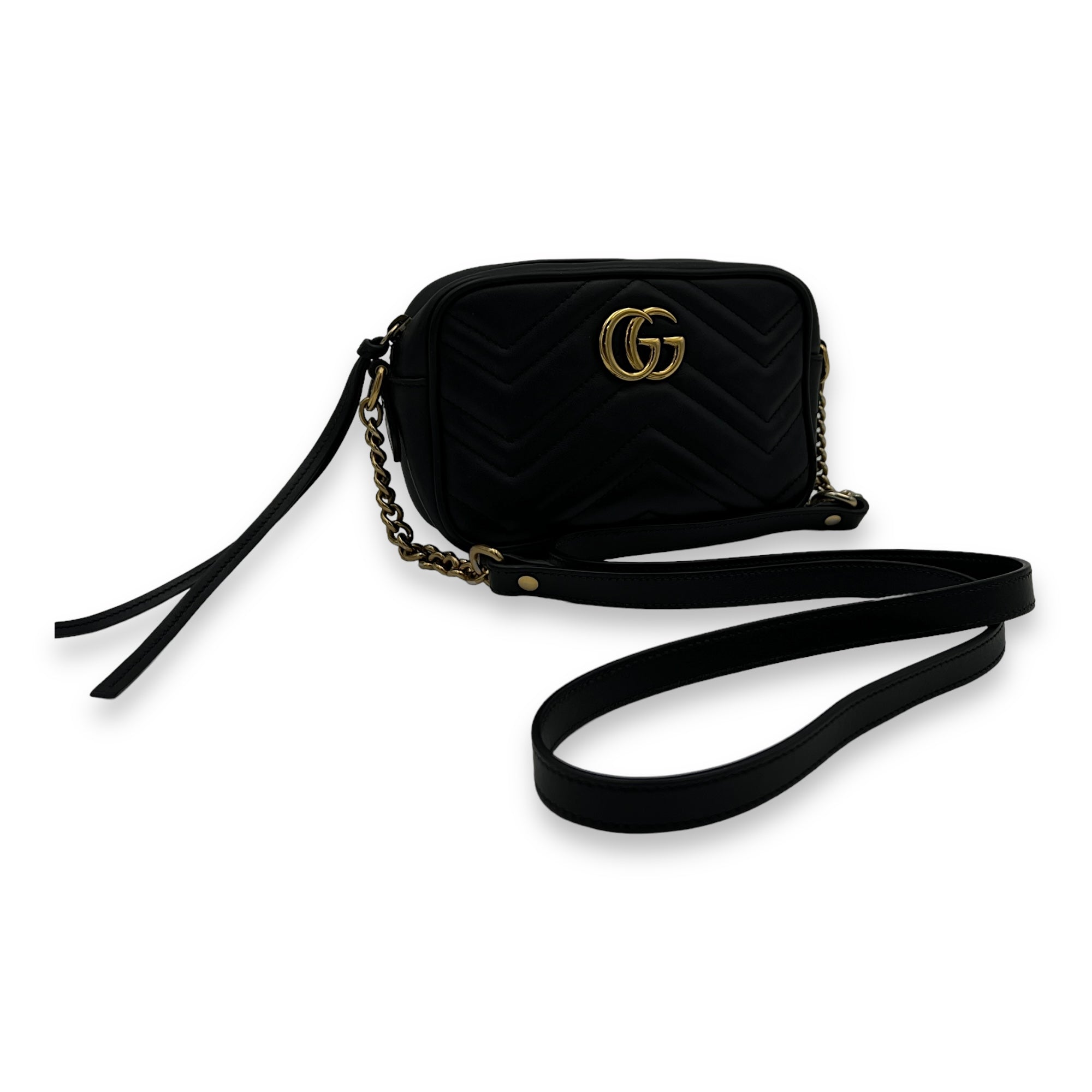 GG Marmont Mini Black Crossbody Bag in Calfskin, Gold hardware - Image 11