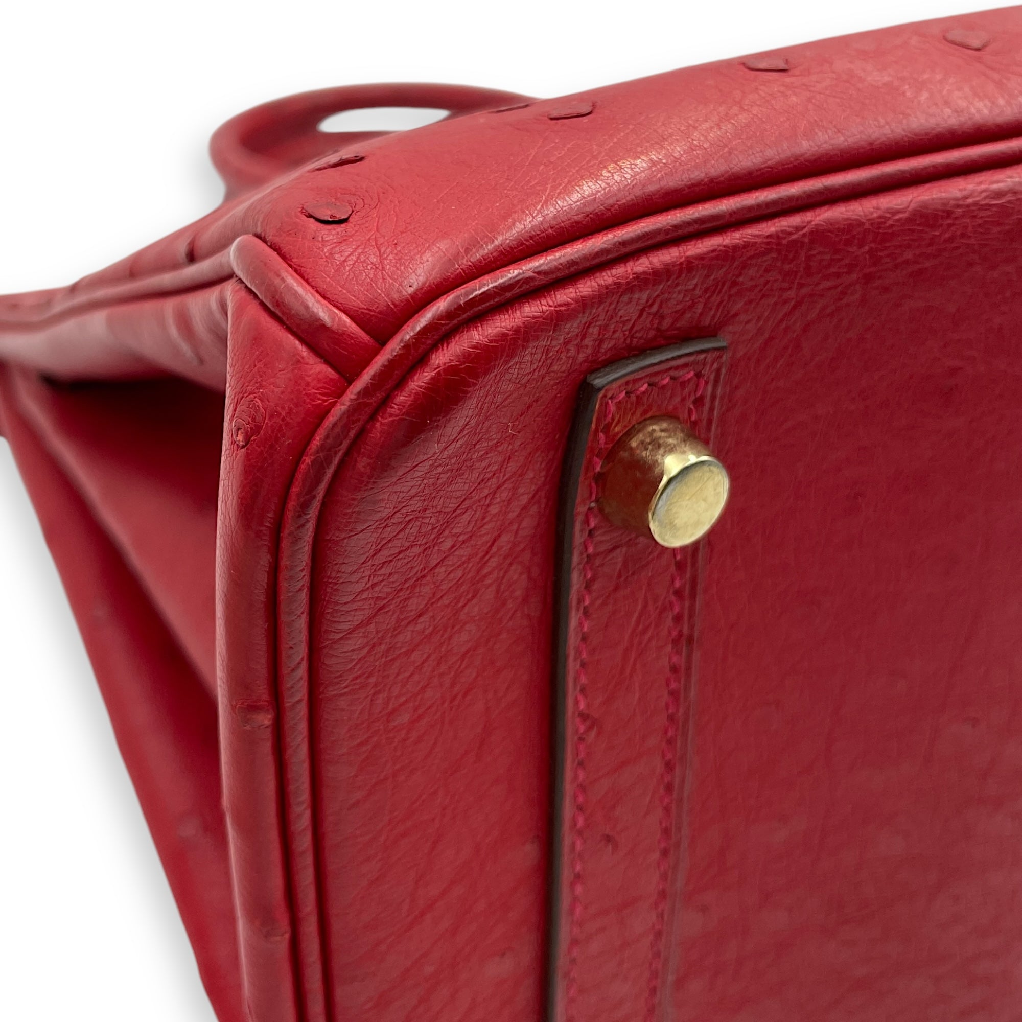 Birkin 30 Rouge Vif in Ostrich, Gold hardware - Image 9