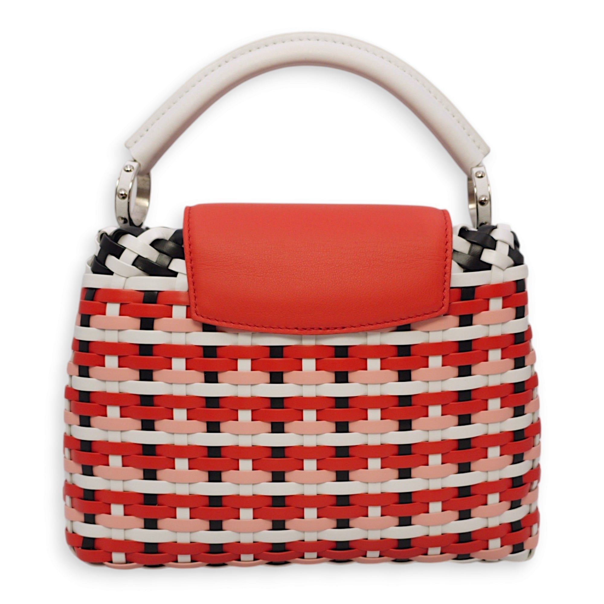 Capucines BB Red/White/Pink/Black Top Handle Bag in Braided Calf, Palladium hardware - Image 5