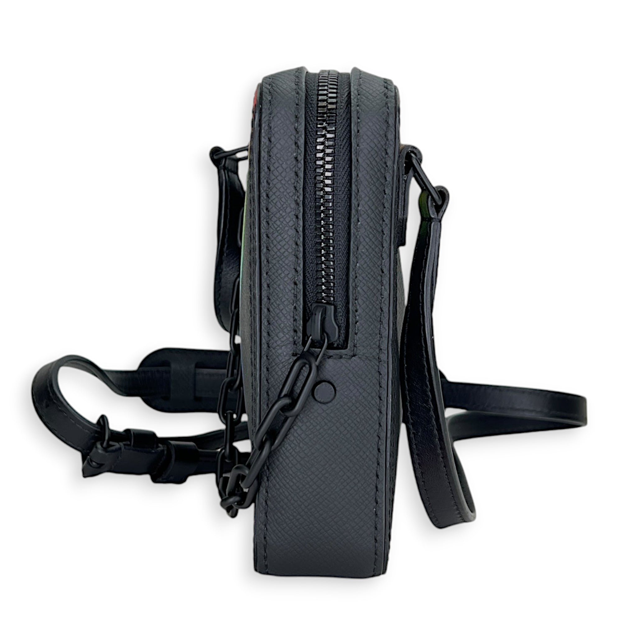 Danube Crossbody Bag Black in Taiga Leather , Lacquered Metal Hardware - Image 4