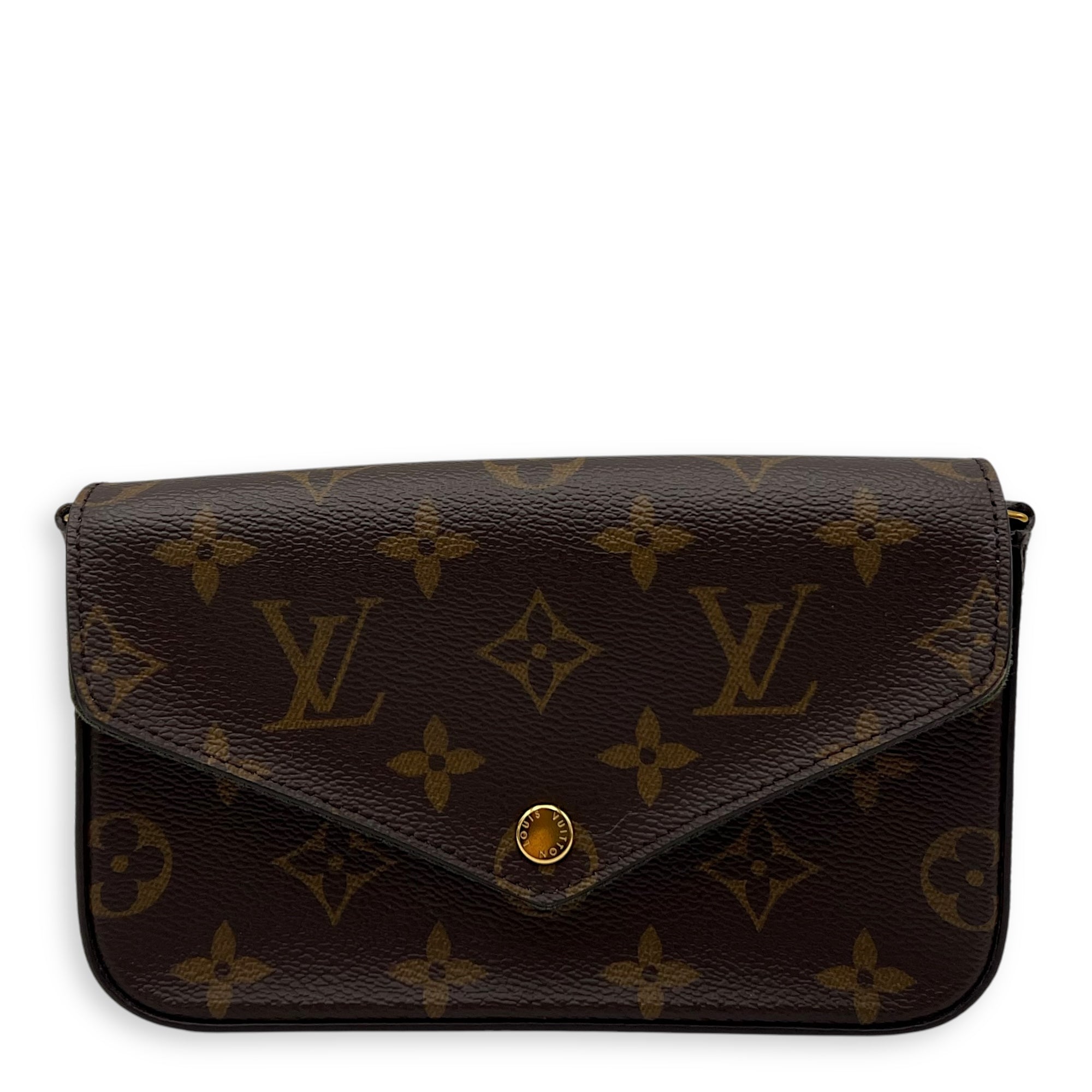 Felicie Strap and Go Brown Crossbody Bag in Monogram Coated Canvas, Gold hardware