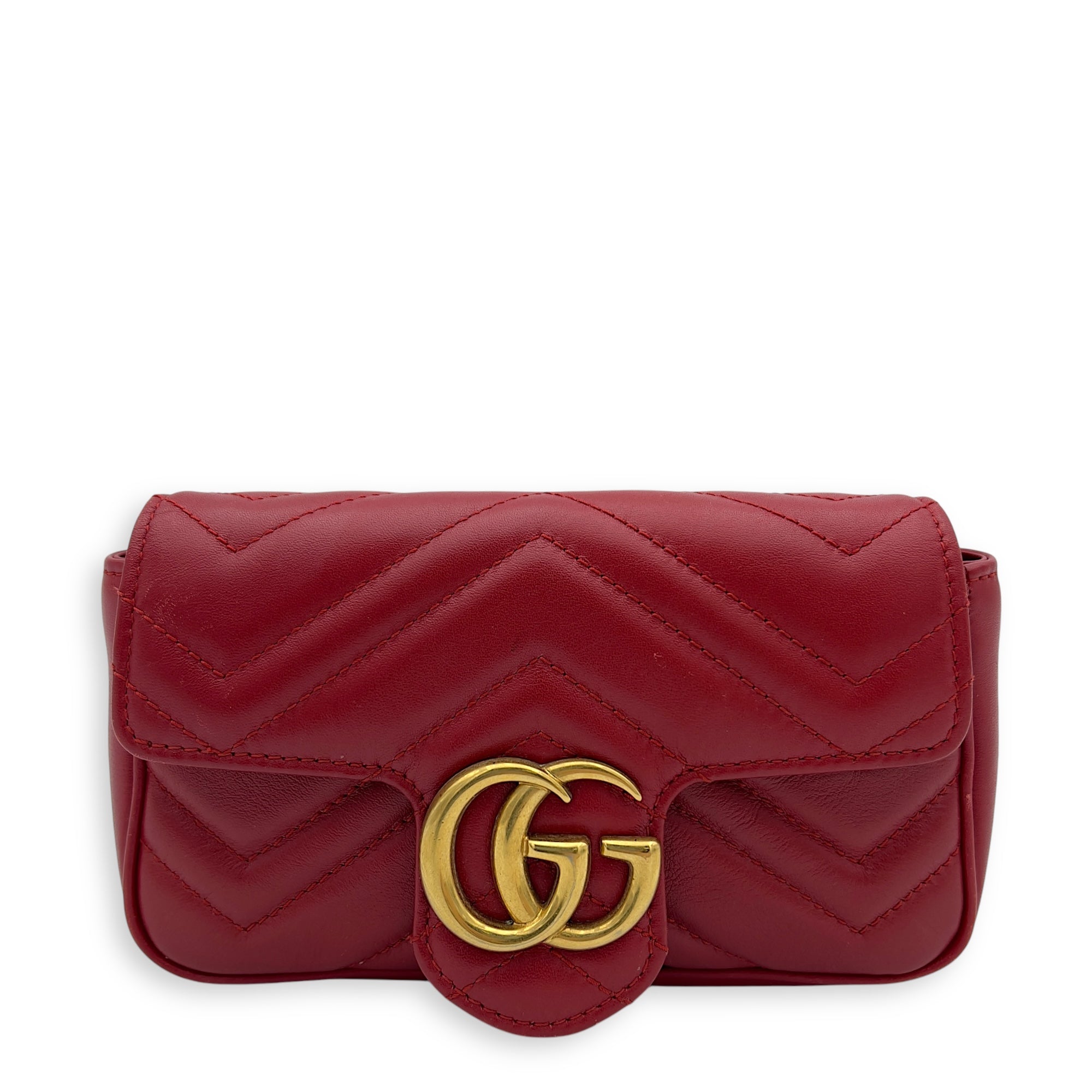 GG Marmont Super Mini Red Crossbody Bag in Calfskin, Gold hardware
