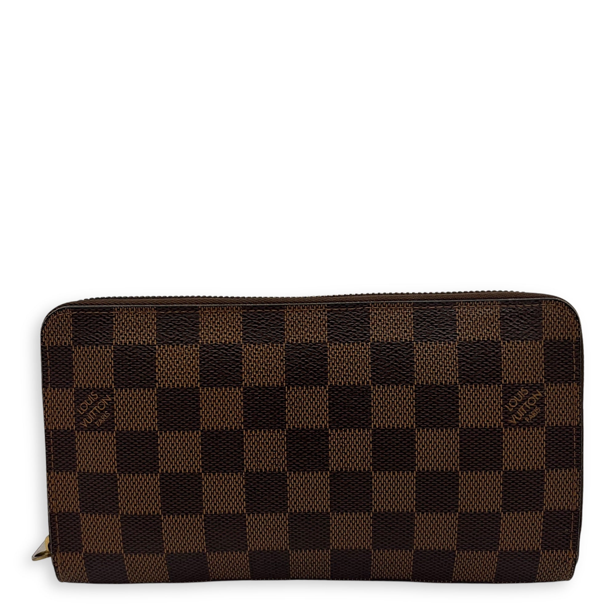 Zippy Organiser Damier Ebene Wallet in Coated Canvas, Gold hardware