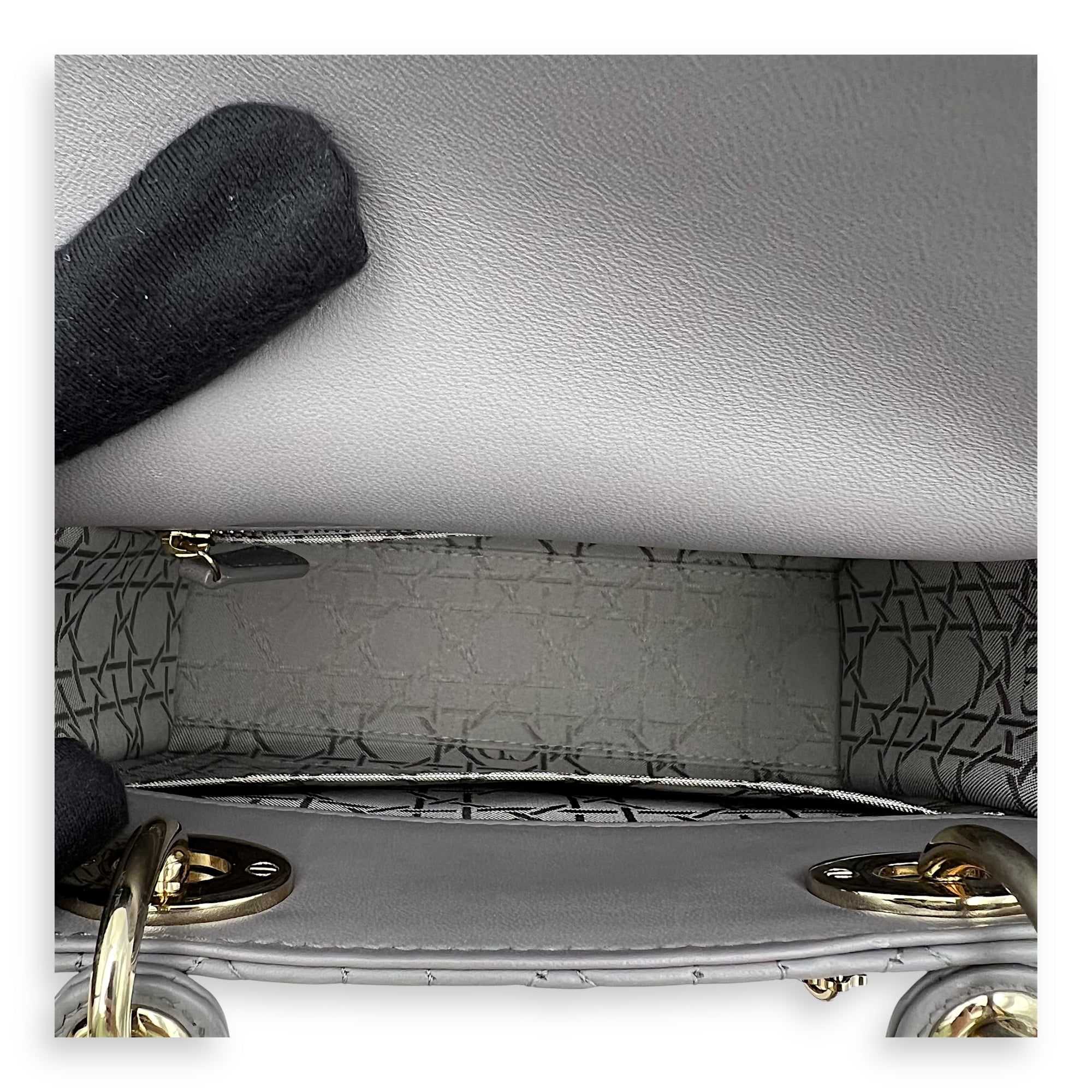Lady Dior Small Grey Top Handle Bag in Lambskin, Gold hardware - Image 7