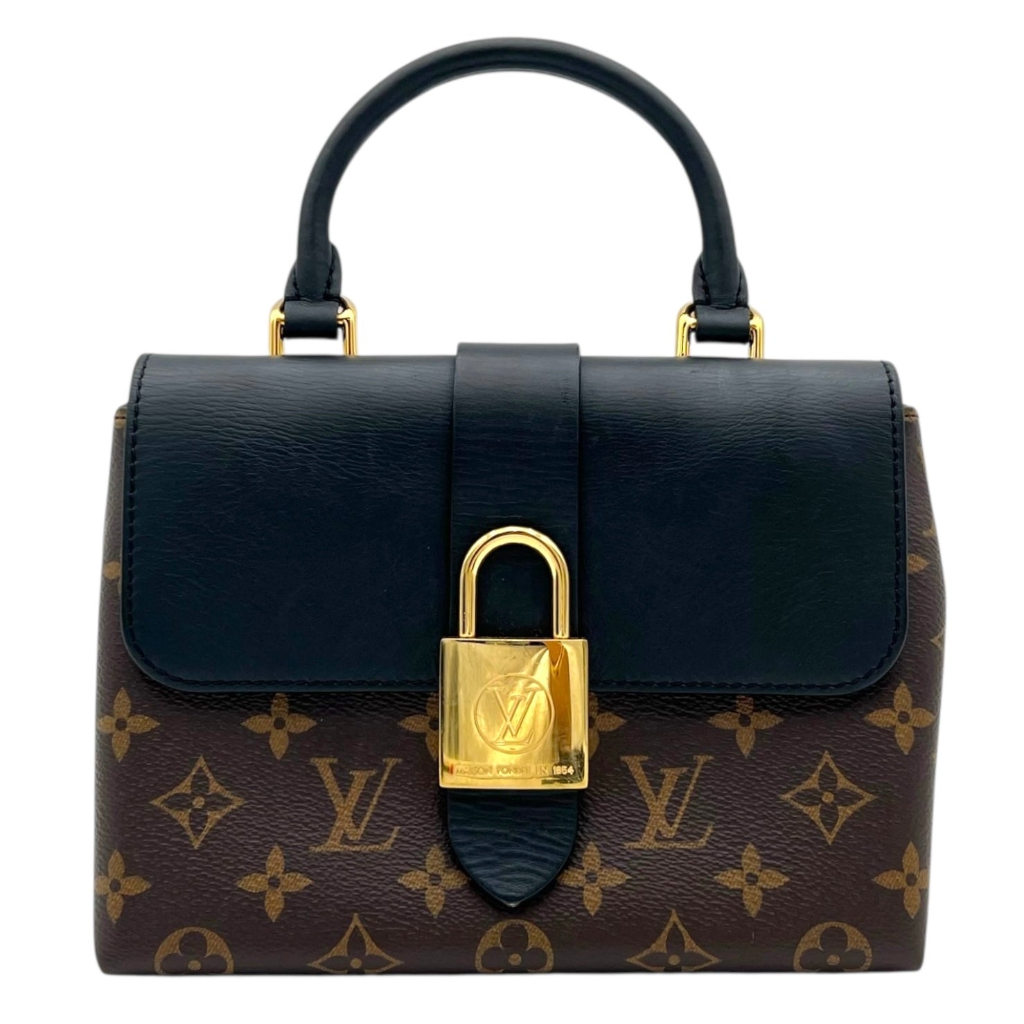 Locky BB Black Top Handle Bag in Monogram Coated Canvas, Gold hardware