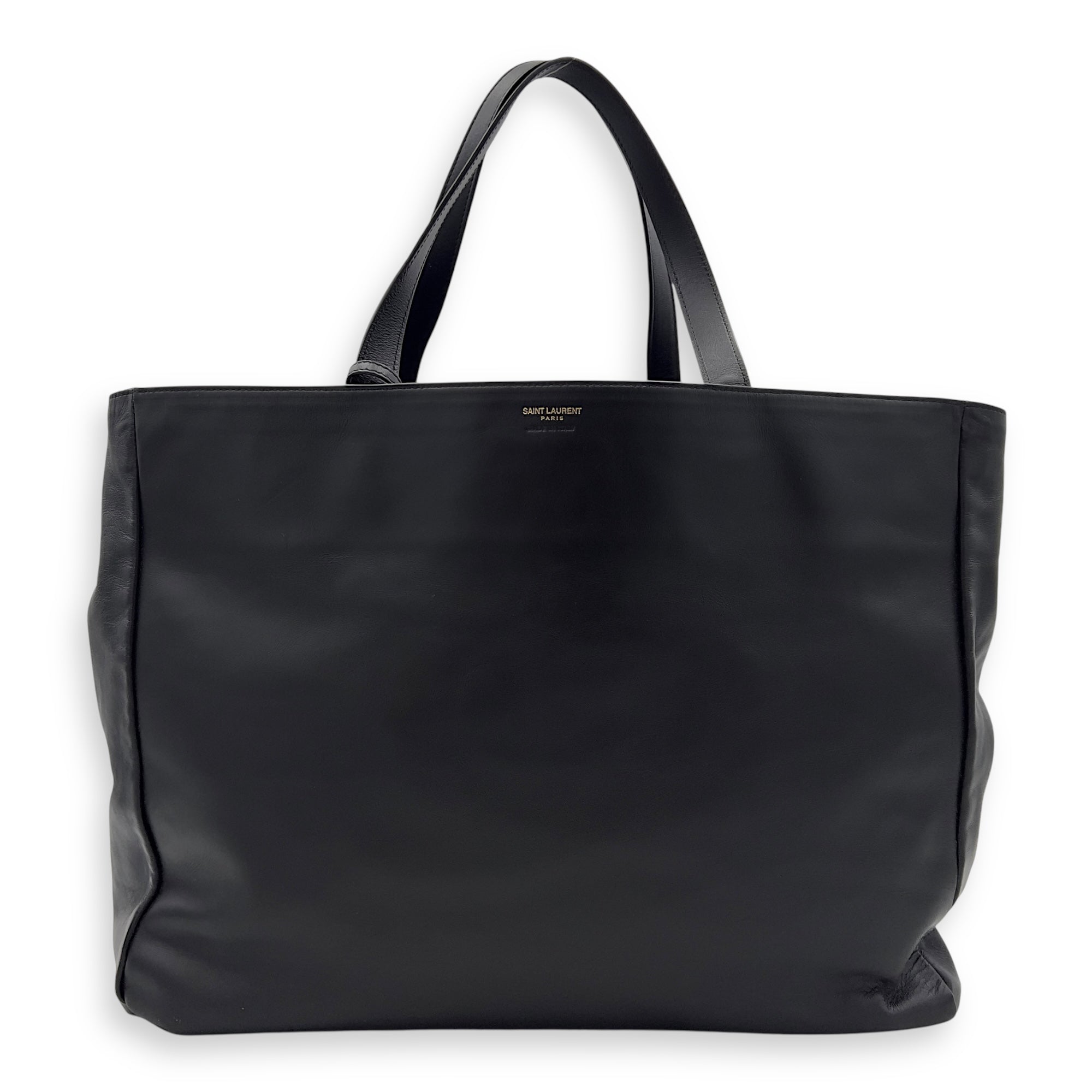 Shopper Black Tote Bag in Calfskin, Gold hardware