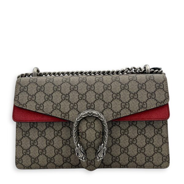 Dionysus Small Brown Shoulder Bag in Coated Canvas, Ruthenium hardware
