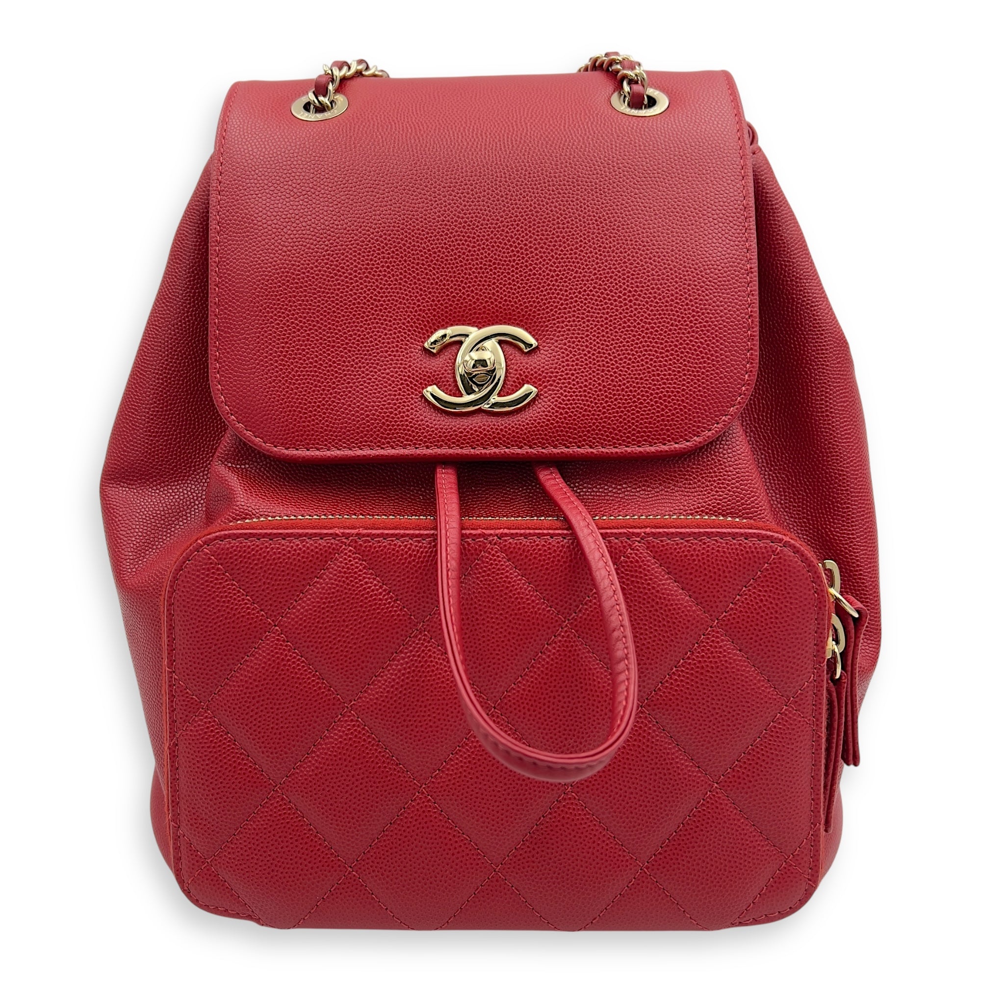 Business Affinity Backpack Red in Caviar Leather, Gold hardware