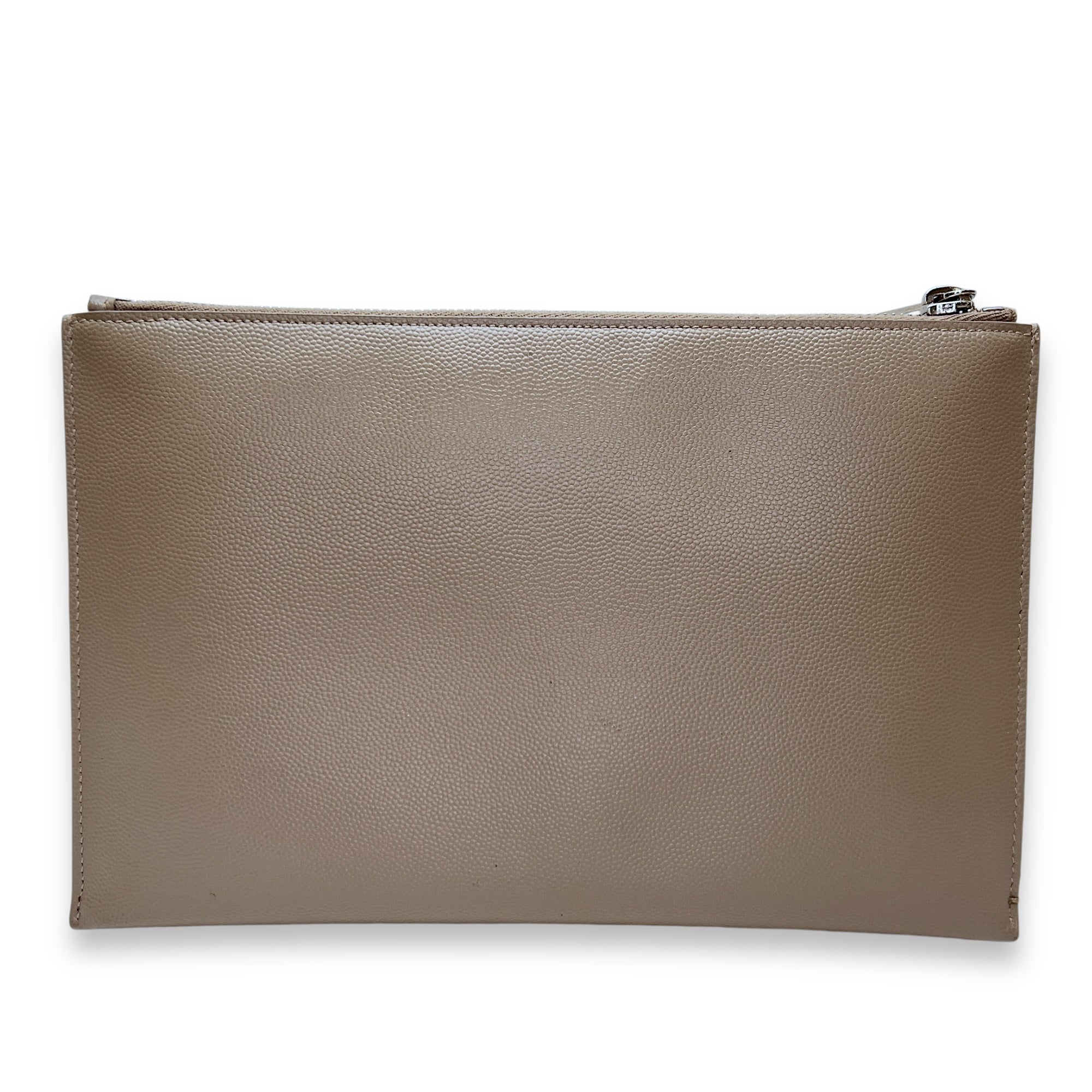 Paris Zipped Beige Pouch in Calfskin, Silver hardware - Image 3