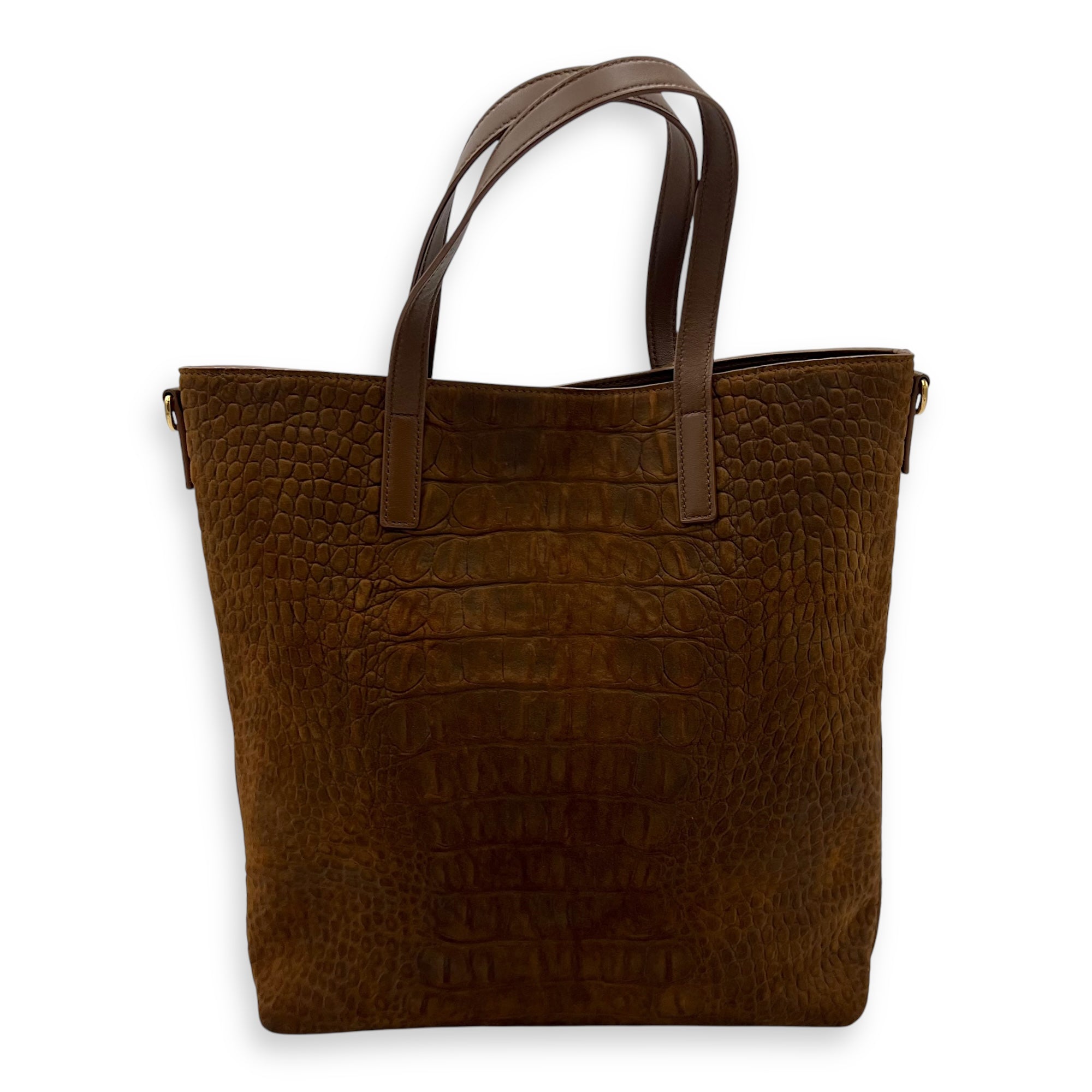 Shopping Tote Bag Brown in Suede Leather, Gold hardware - Image 3