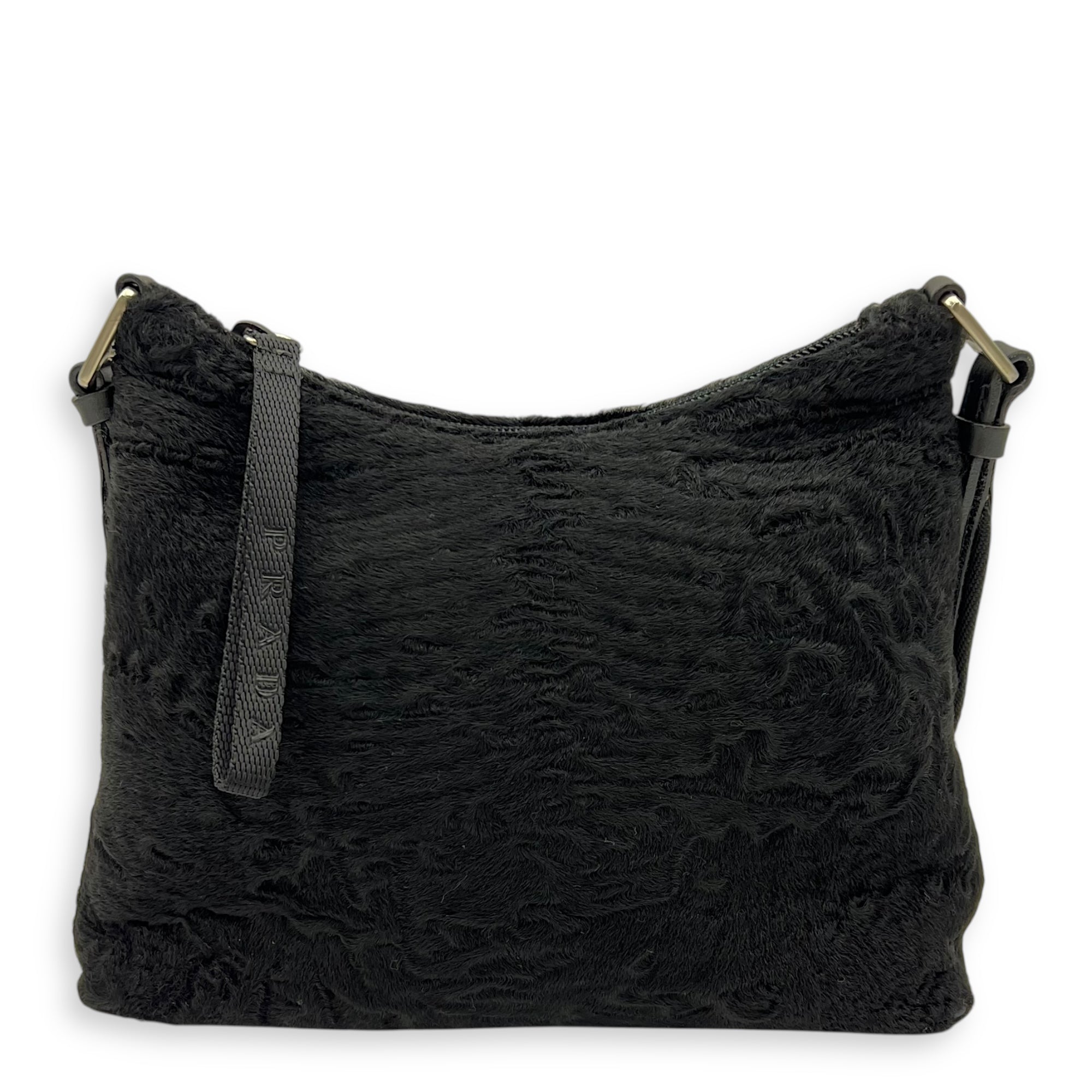 Persian Lamb Black Shoulder Bag in, Silver hardware