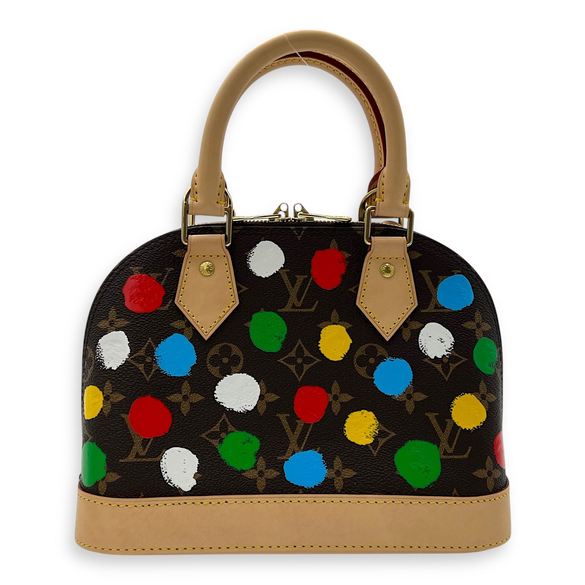 Yayoi Kusama Alma BB Brown Top Handle Bag in Monogram Coated Canvas, Gold hardware - Image 3