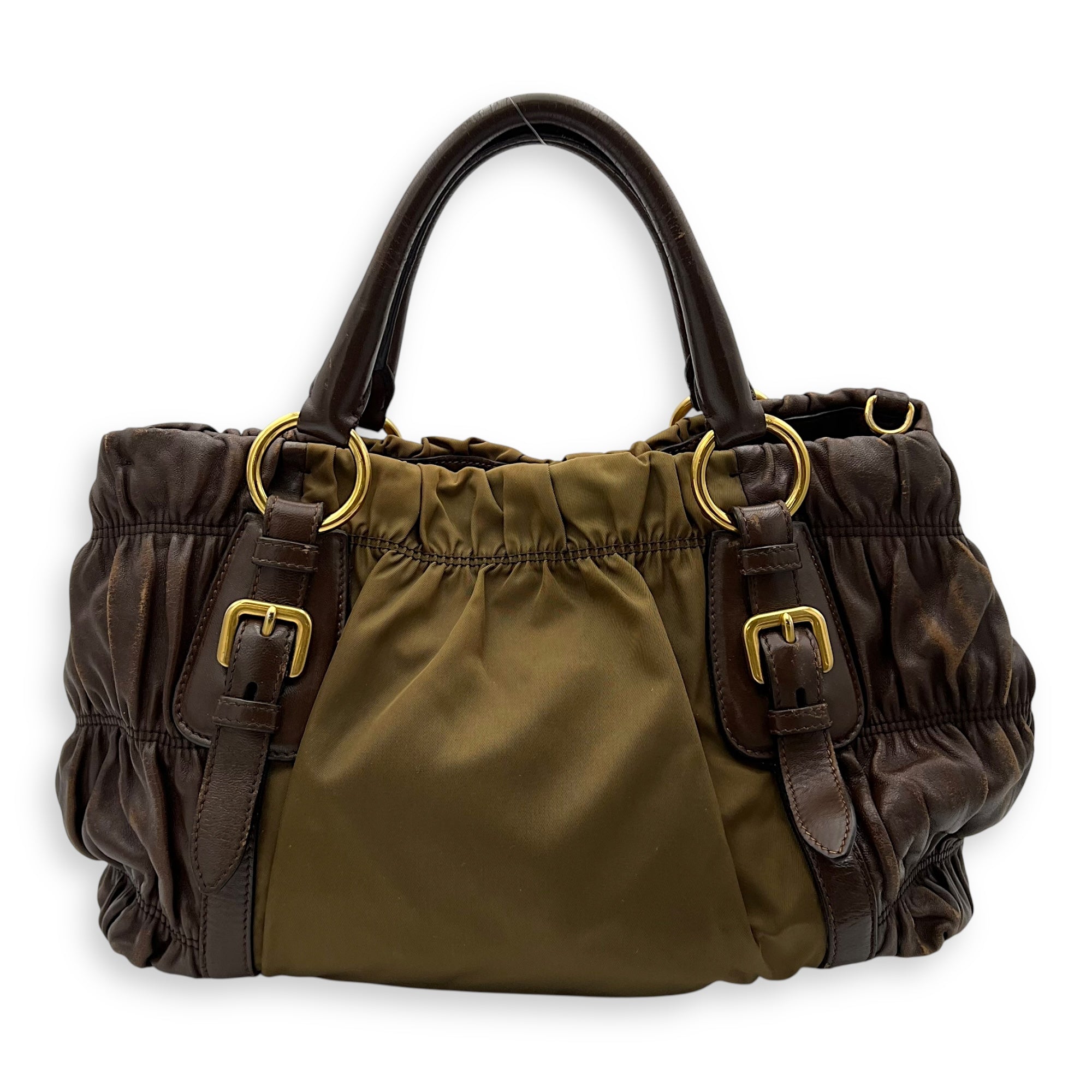 Vintage Top Handle Bag Green in Nylon, Gold hardware - Image 3