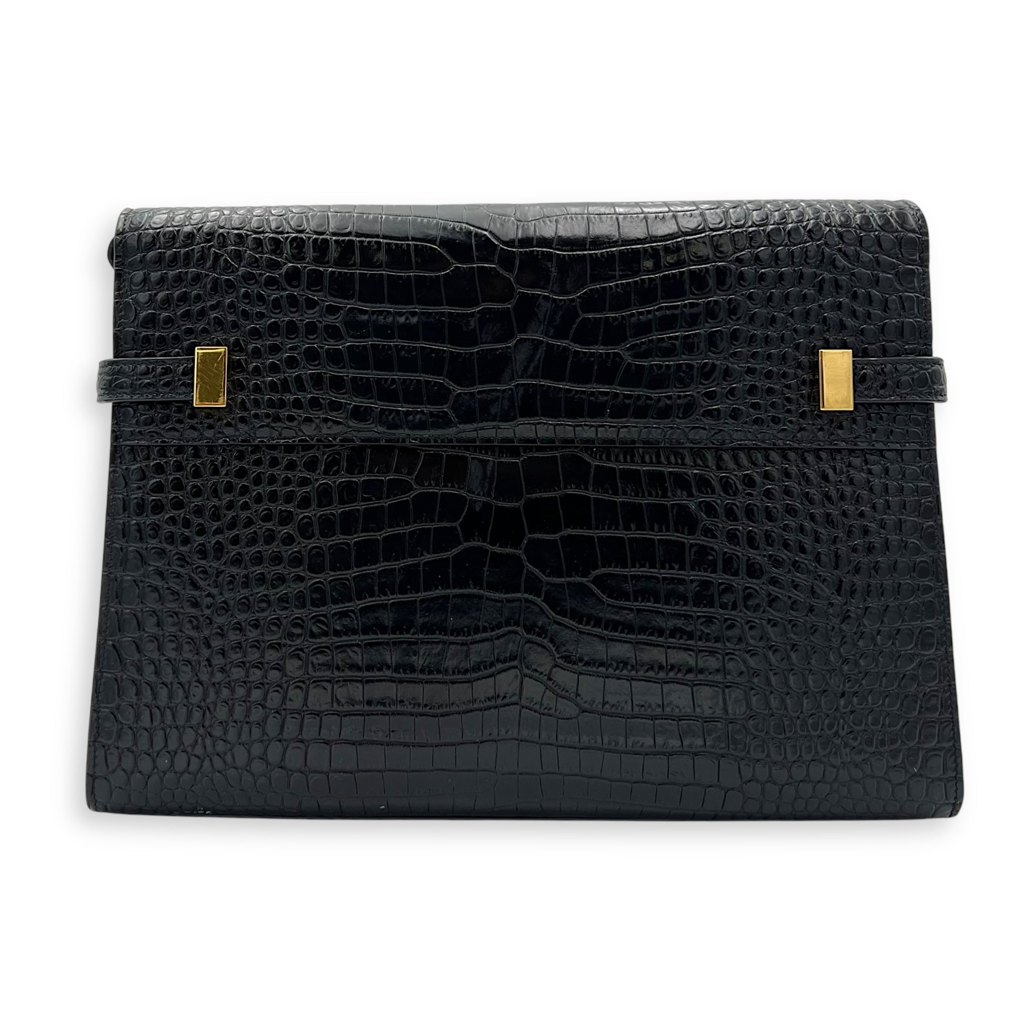 Manhattan Shoulder Bag Black in Crocodile Embossed Calfskin, Gold hardware - Image 3