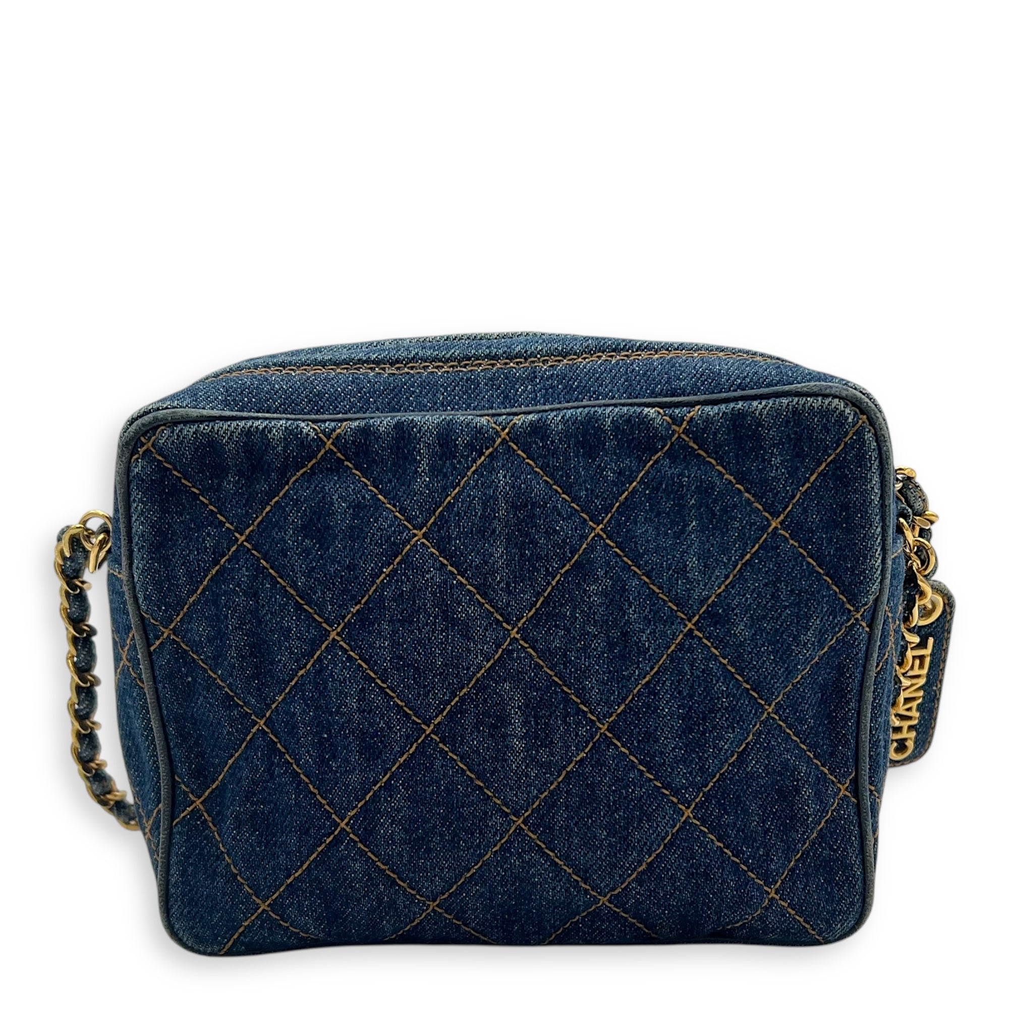 Denim CC Quilted Turnlock Crossbody Bag Blue in Denim, Gold hardware - Image 3