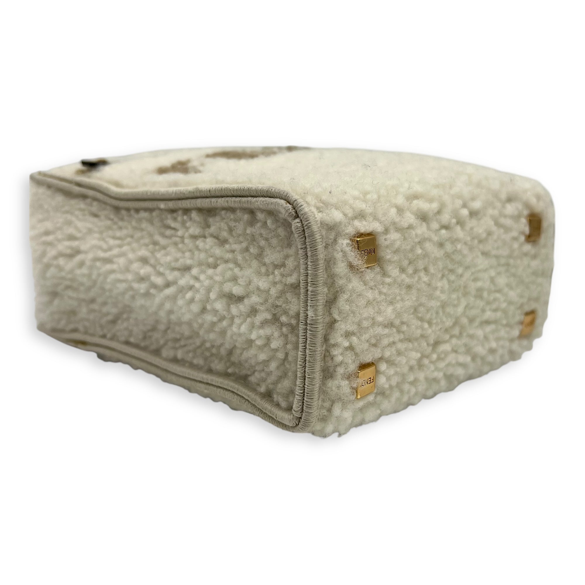 Sunshine Shoulder Bag White in Faux Fur, Gold hardware - Image 8