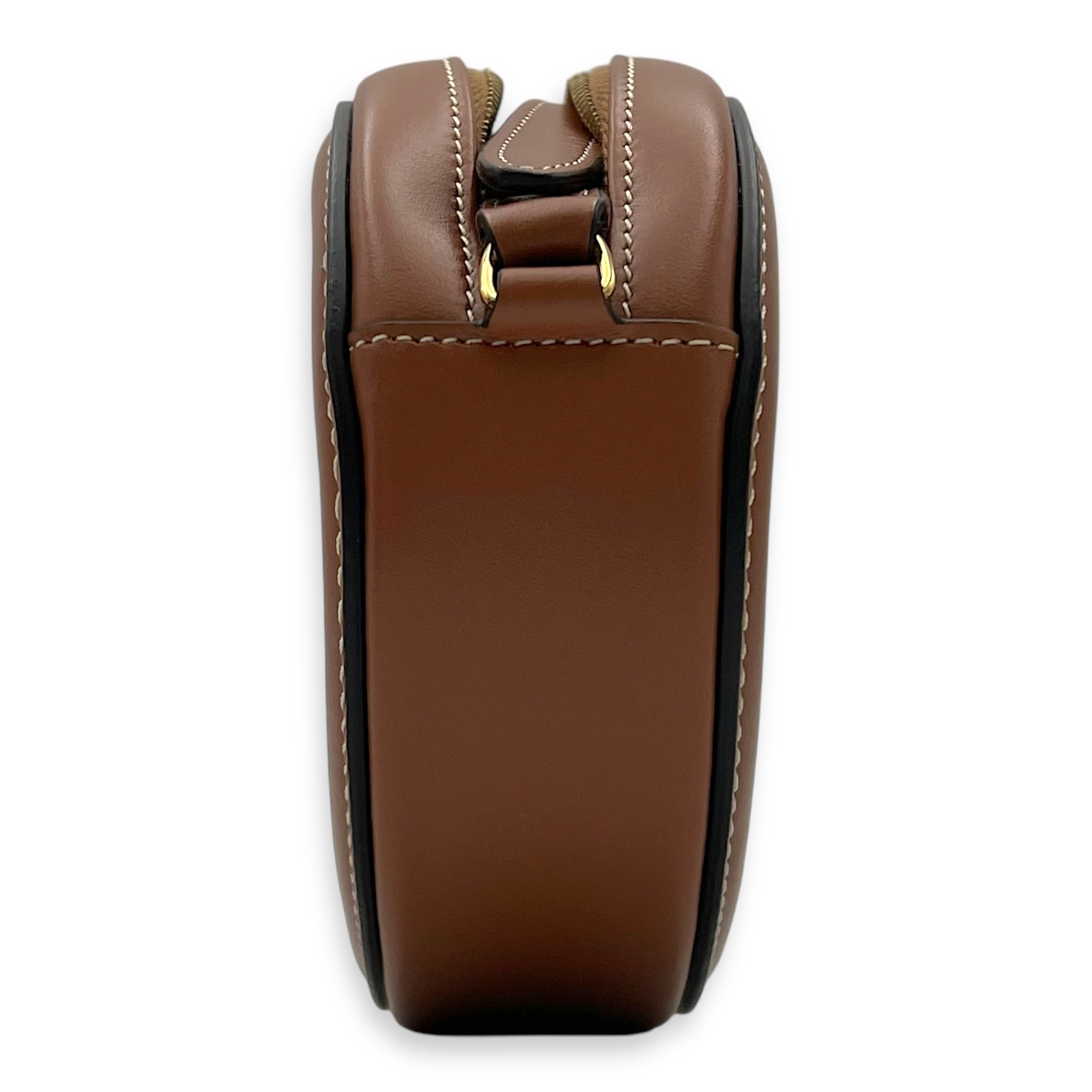 Triomphe Crossbody Bag Brown in Calfskin, Gold hardware - Image 4