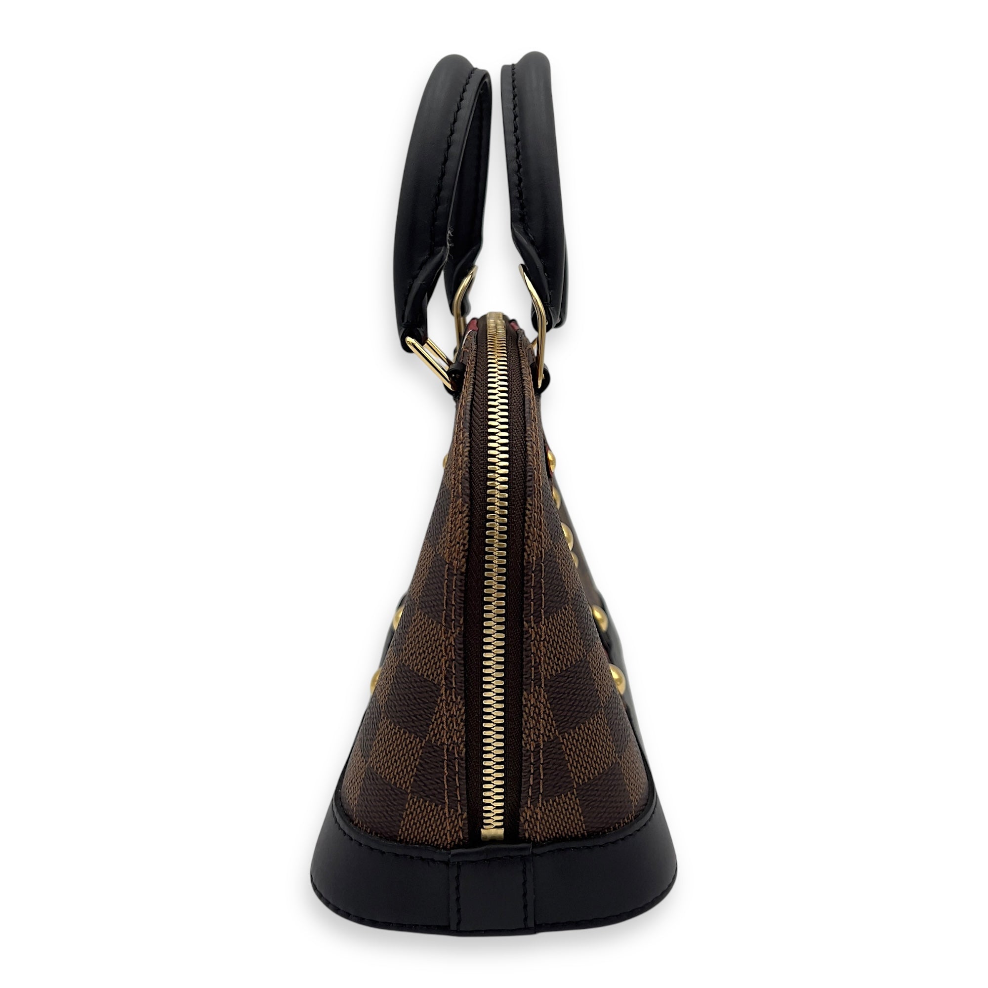 Karakoram Alma BB Damier Ebene Top Handle Bag in Coated Canvas, Gold hardware - Image 6