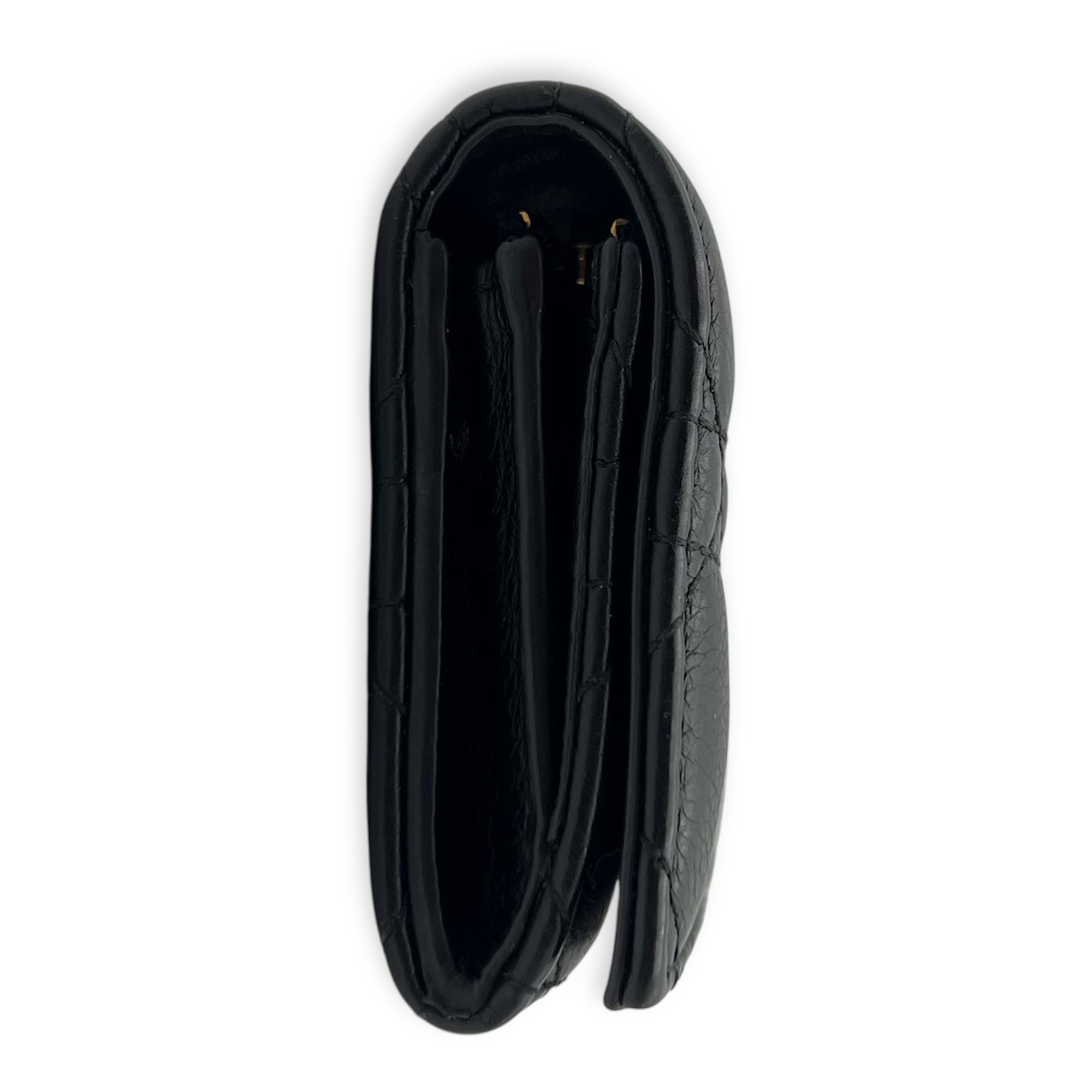 Cannage Card Holder Black in Calfskin, Gold hardware - Image 4