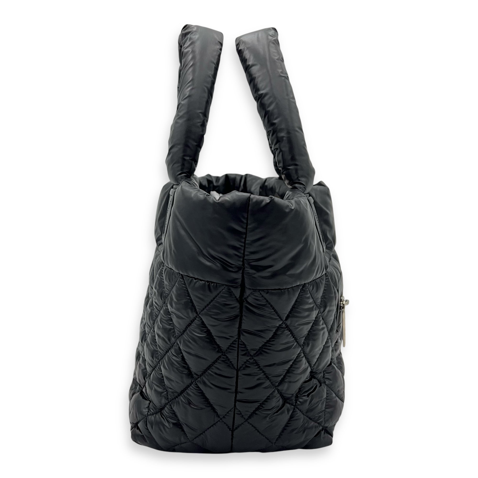 Coco Cocoon Tote Bag Black in Nylon, Silver hardware - Image 4