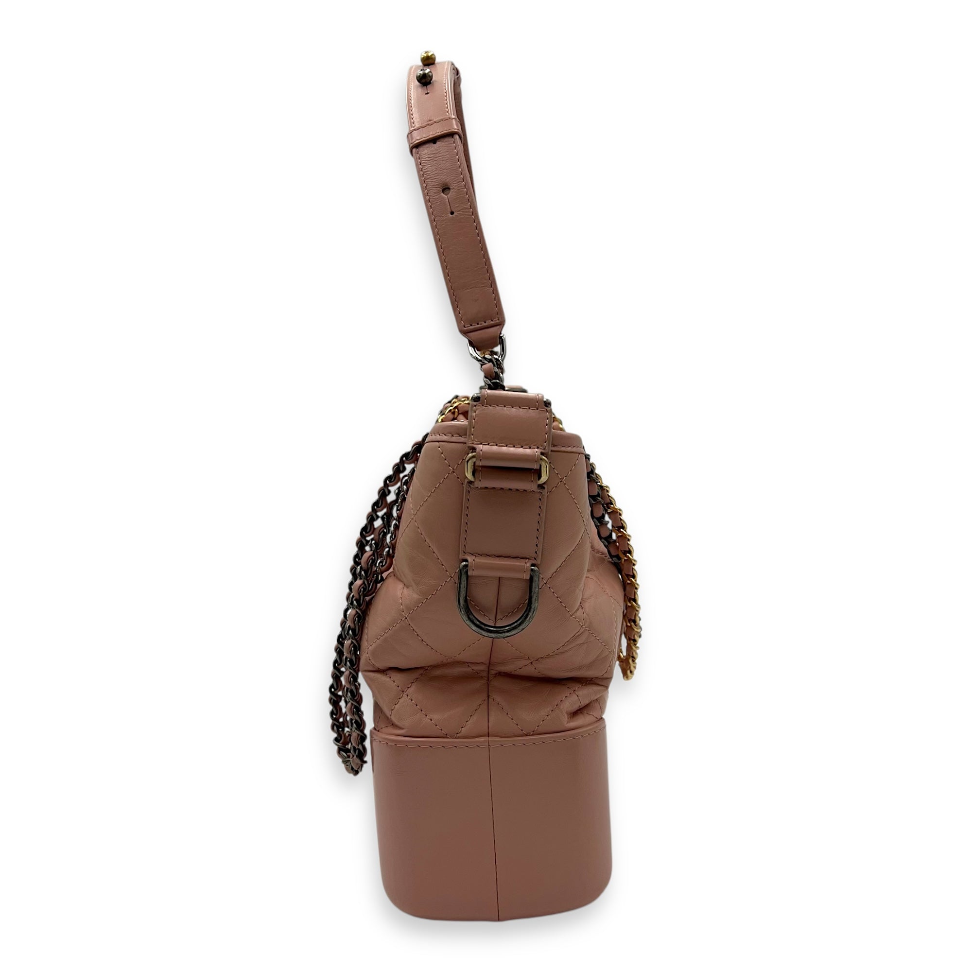 Gabrielle Crossbody Bag Medium Pink in Calfskin, Gold hardware - Image 5