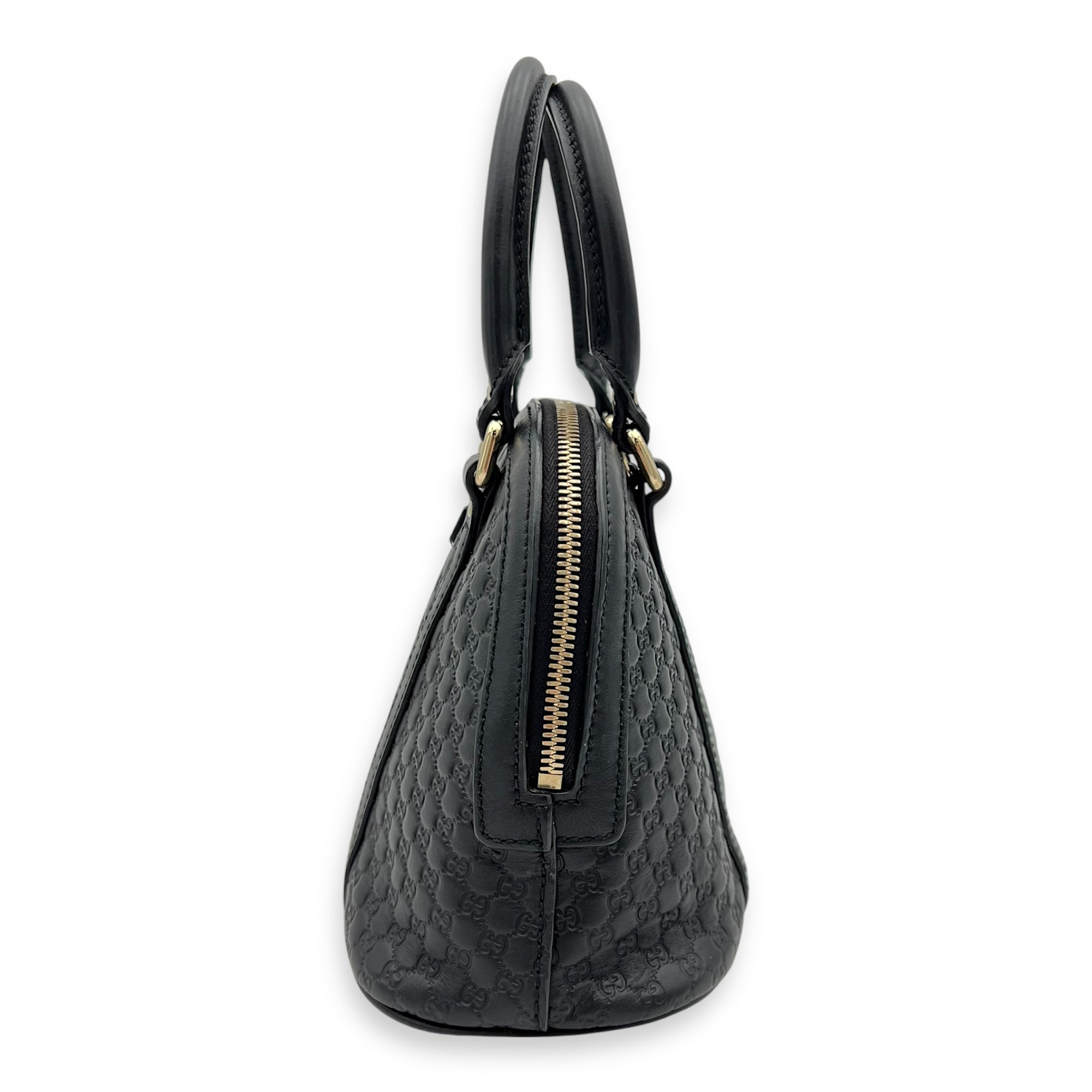 Micro gg Top Handle Bag Small Black in Calfskin, Gold hardware - Image 5