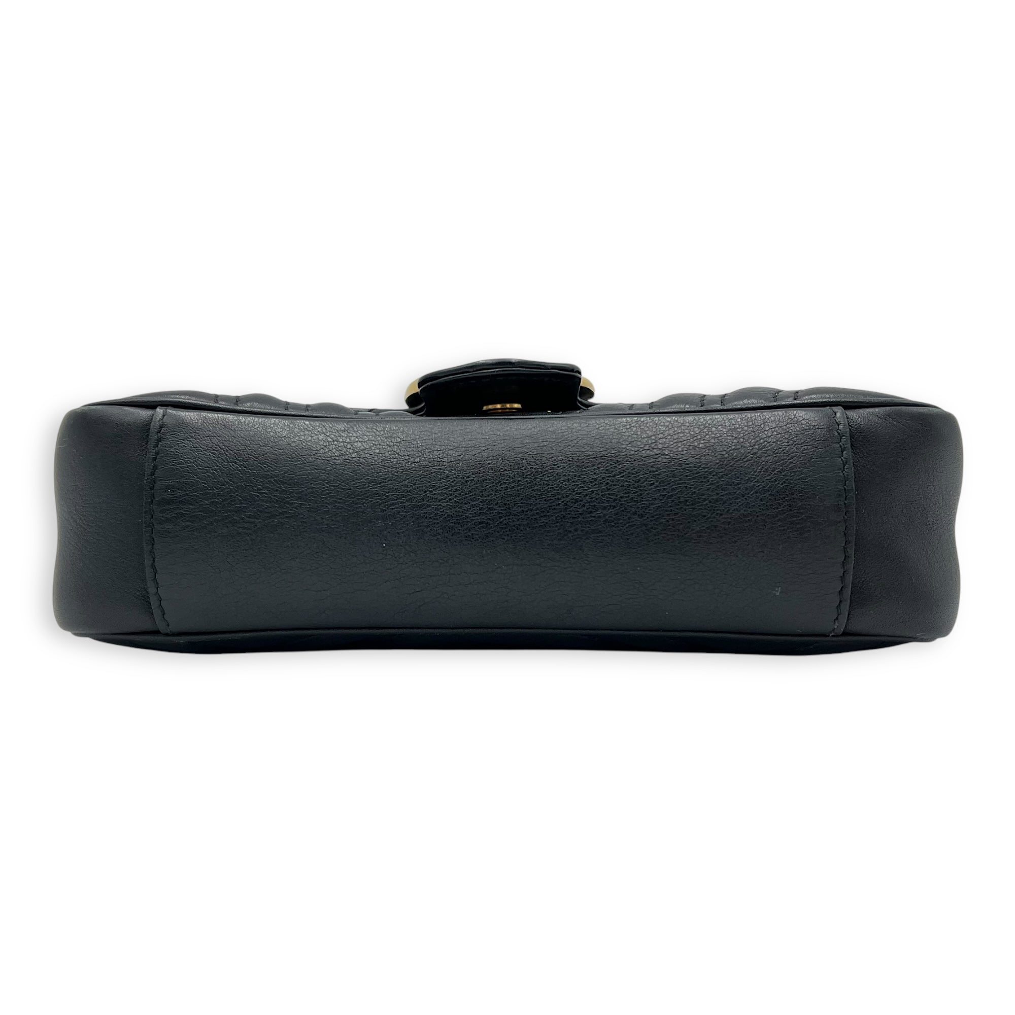 GG Marmont Mini Black Shoulder Bag in Calfskin, Gold hardware - Image 6