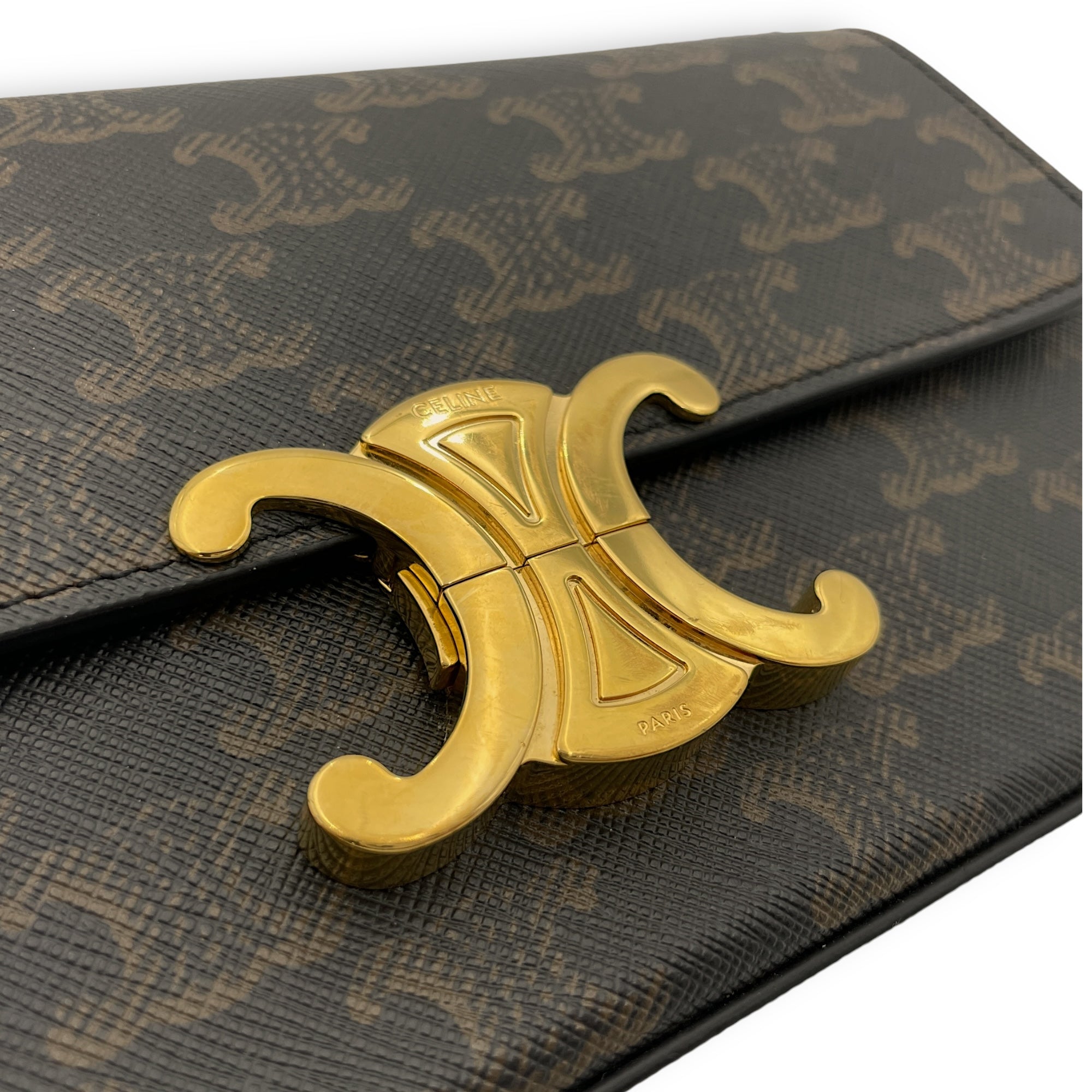 Triomphe Brown Shoulder Bag in Coated Canvas, Gold hardware - Image 7