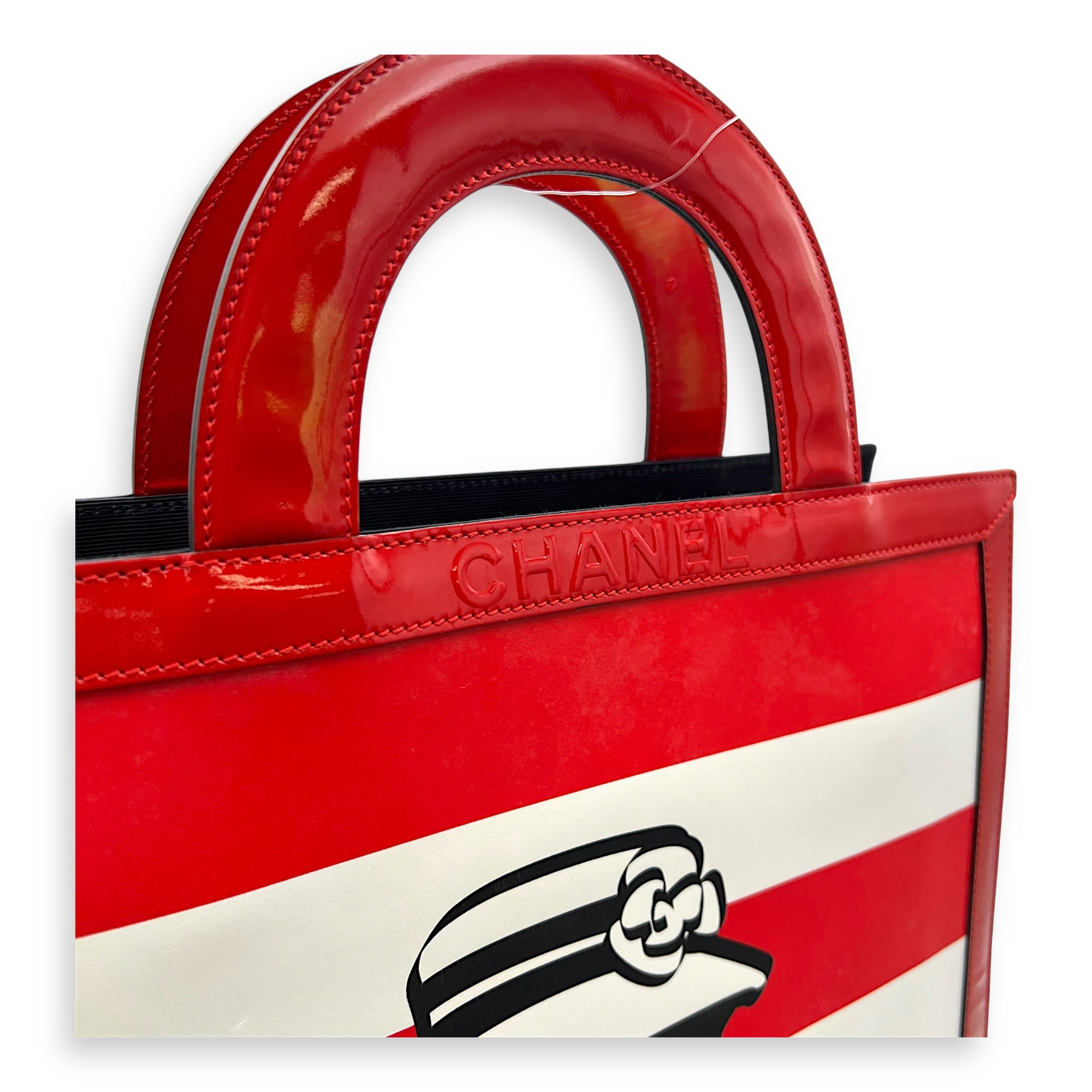 Mademoiselle Lady Coco Enamel Red Top Handle Bag in Patent Leather, Silver hardware - Image 7