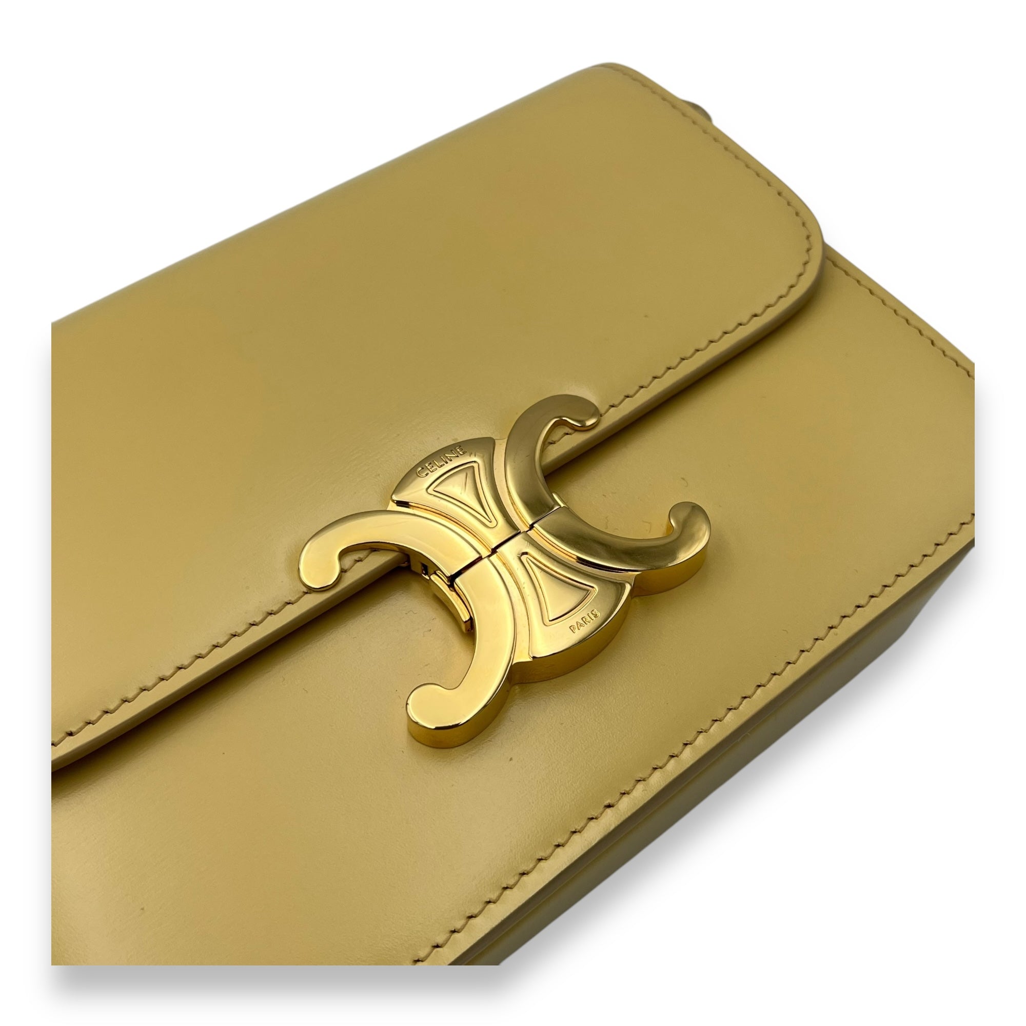 Triomphe Crossbody Bag Teen Yellow in Calfskin, Gold hardware - Image 7