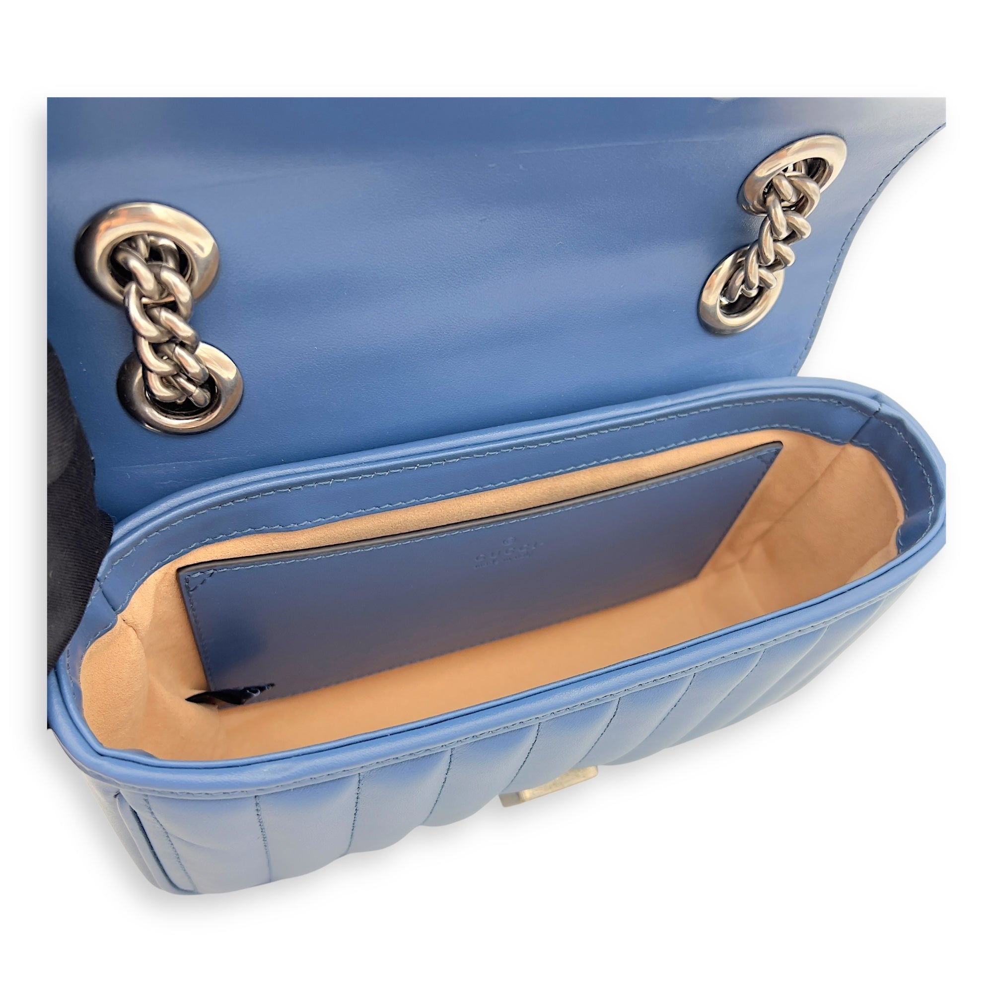 GG Marmont Shoulder Bag Blue in Calfskin, Ruthenium hardware - Image 7