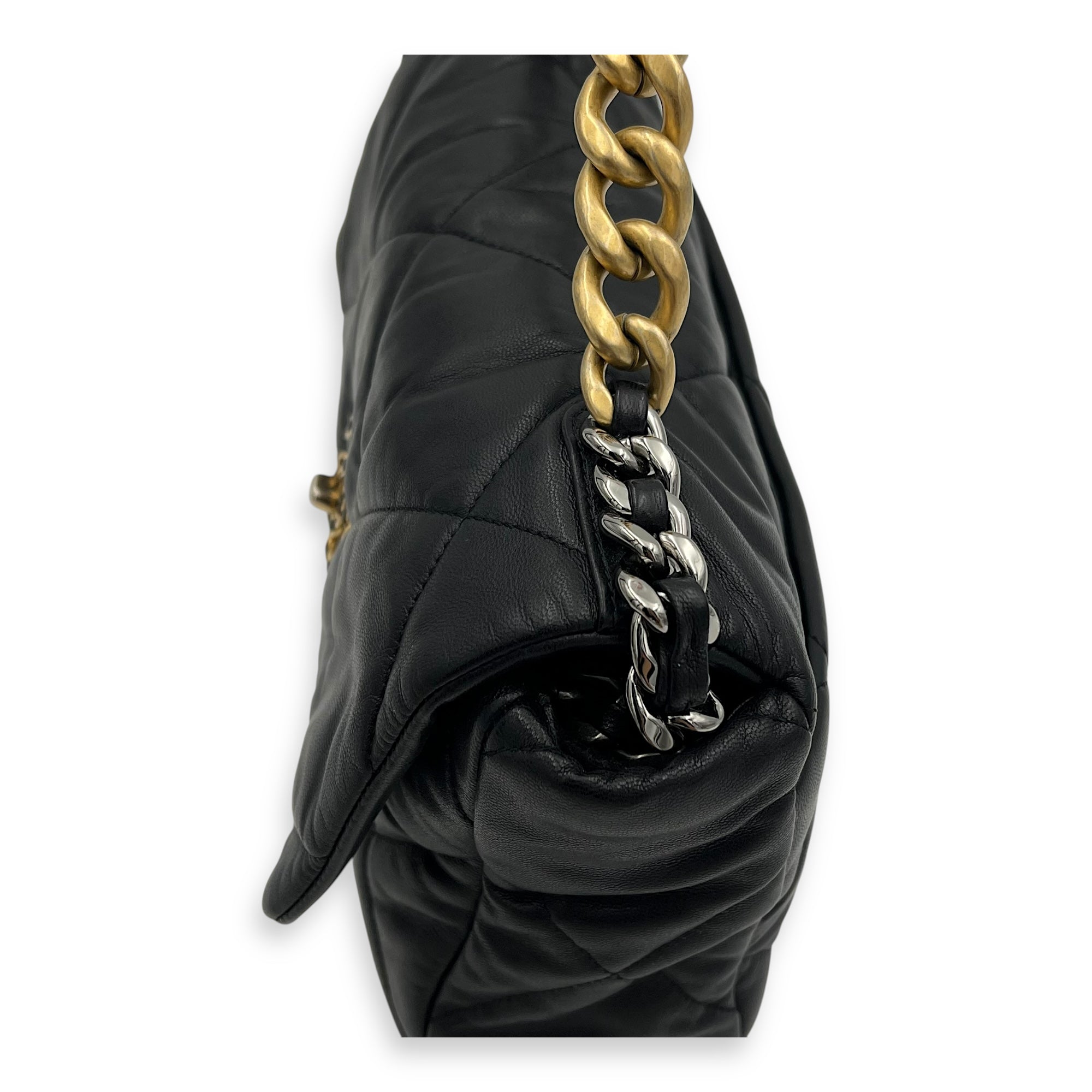 C19 Large Black Shoulder Bag in Goat Leather, Mixed hardware - Image 10