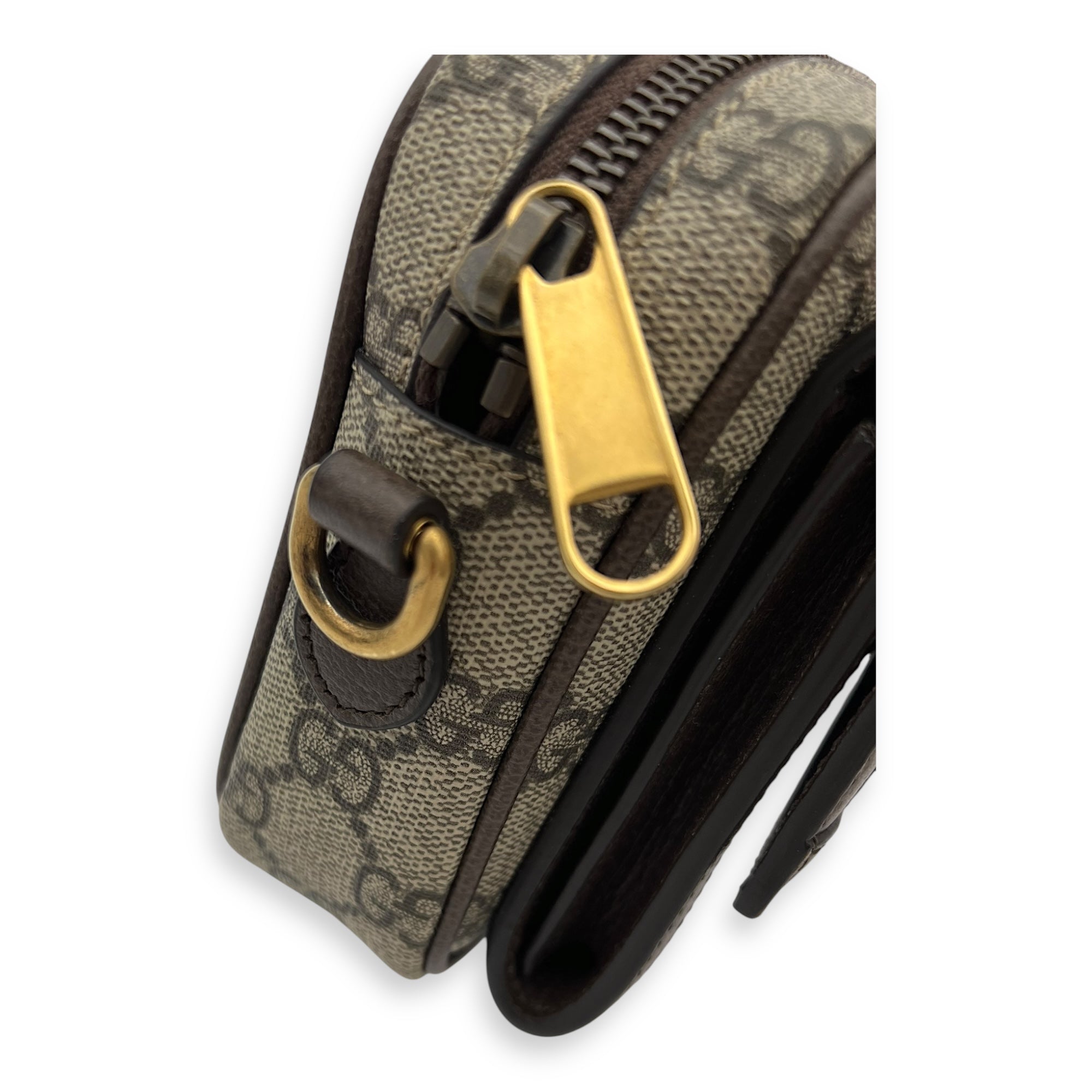 Ophidia Crossbody Bag Mini Brown in Coated Canvas, Gold hardware - Image 7