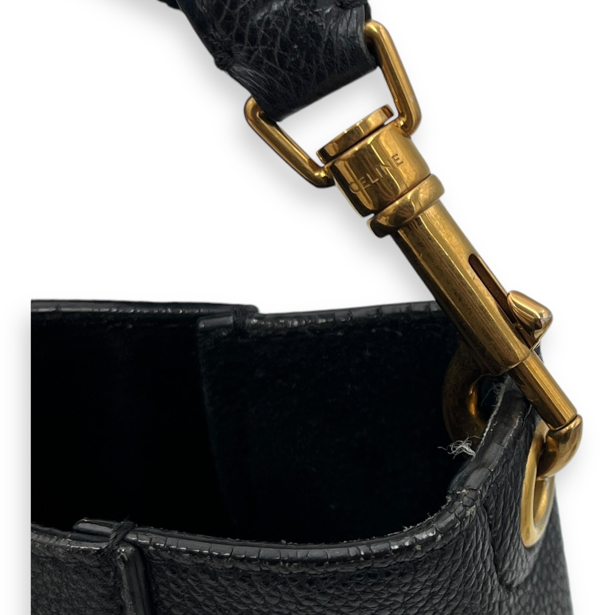 Sangle Small Black Bucket Bag in Calfskin, Gold hardware - Image 8